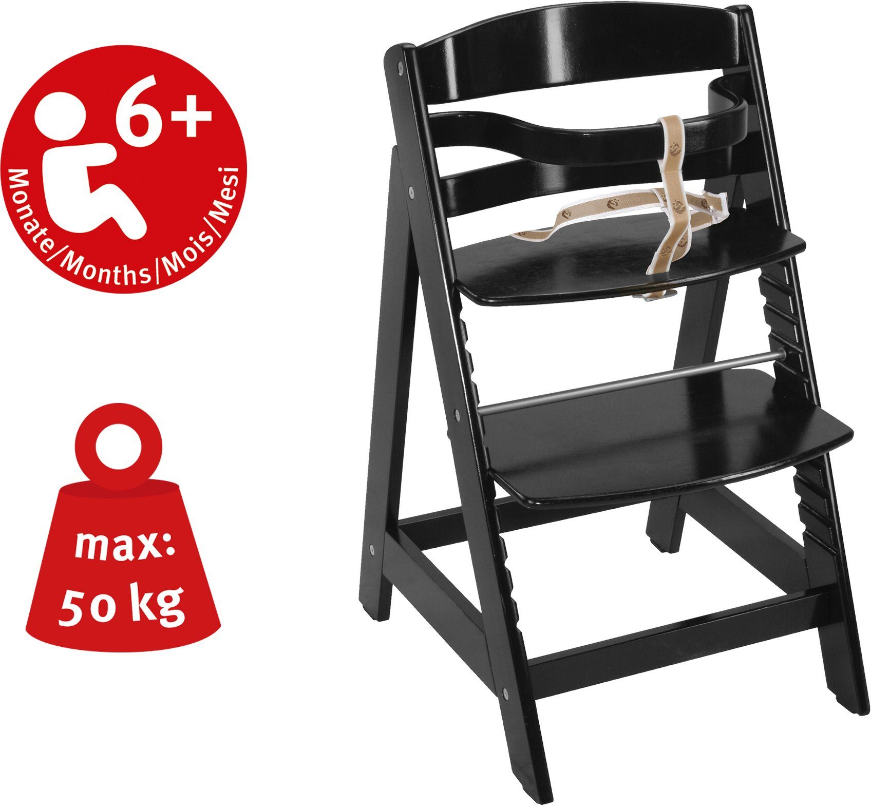 roba® Hochstuhl Treppenhochstuhl Sit up III, schwarz, aus Holz