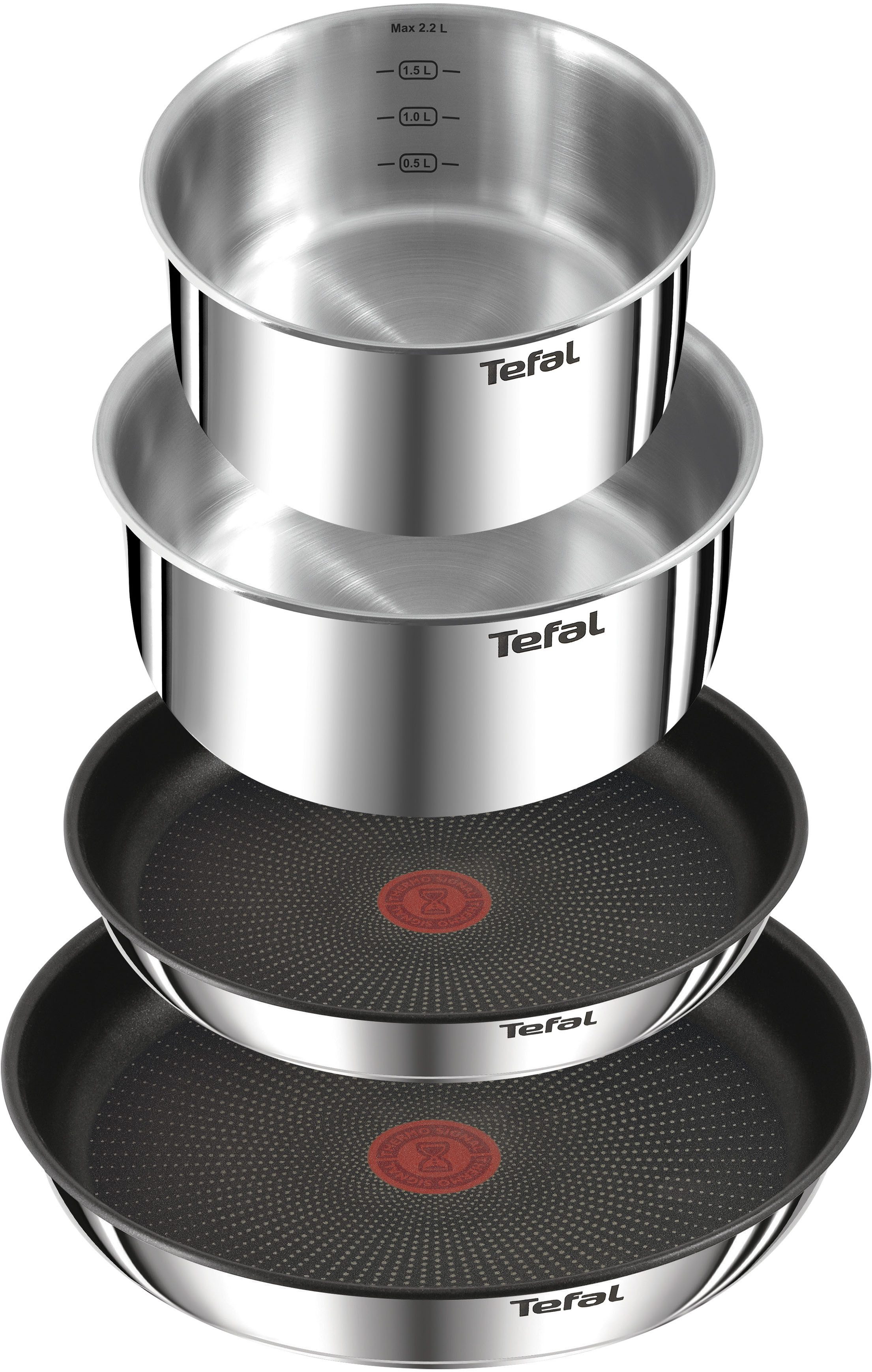 Tefal Topf-Set Ingenio Emotion, Edelstahl (Set, 5-tlg), abnehmbarer Griff, Antihaftversiegelung, Thermo-Signal, Induktion