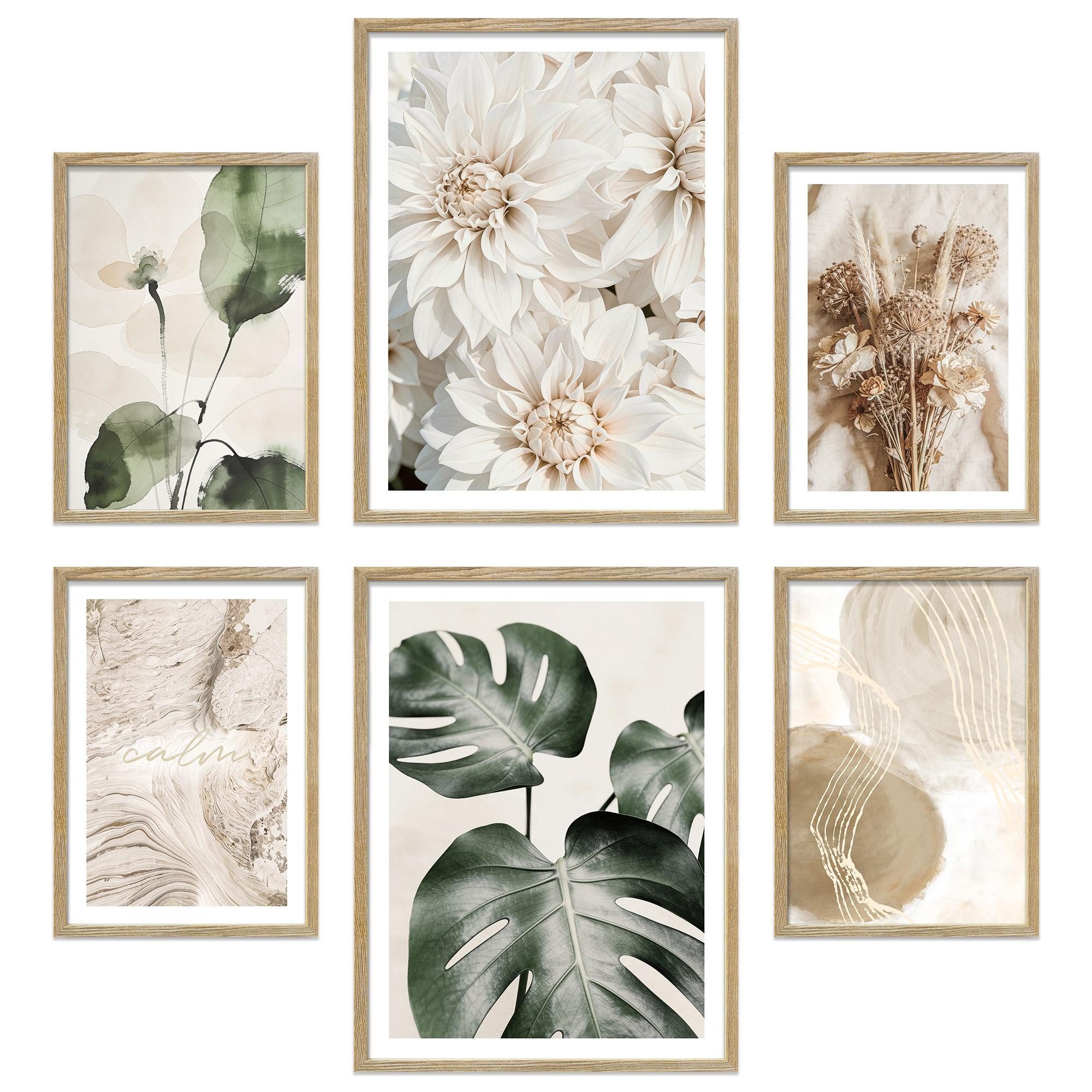 ARTFAVES Bilder-Collage Poster Set Beige Green Calmness I mehrteilige Bilderwand I Wandbilder, (Wandbilder modern, 6 St)