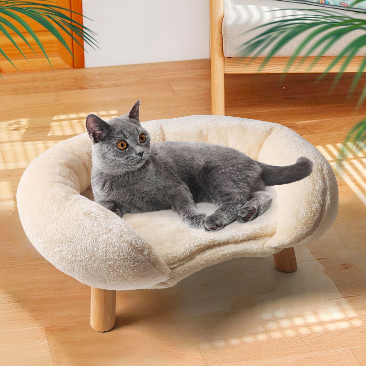 Blossom Tierbett Flauschiges Katzenbett Sofa rutschfest Katzenliege für Katzen, oval , Katzenkörbchen oval Katzenkorb kratzfest Haustierbett Katze 12–18 kg