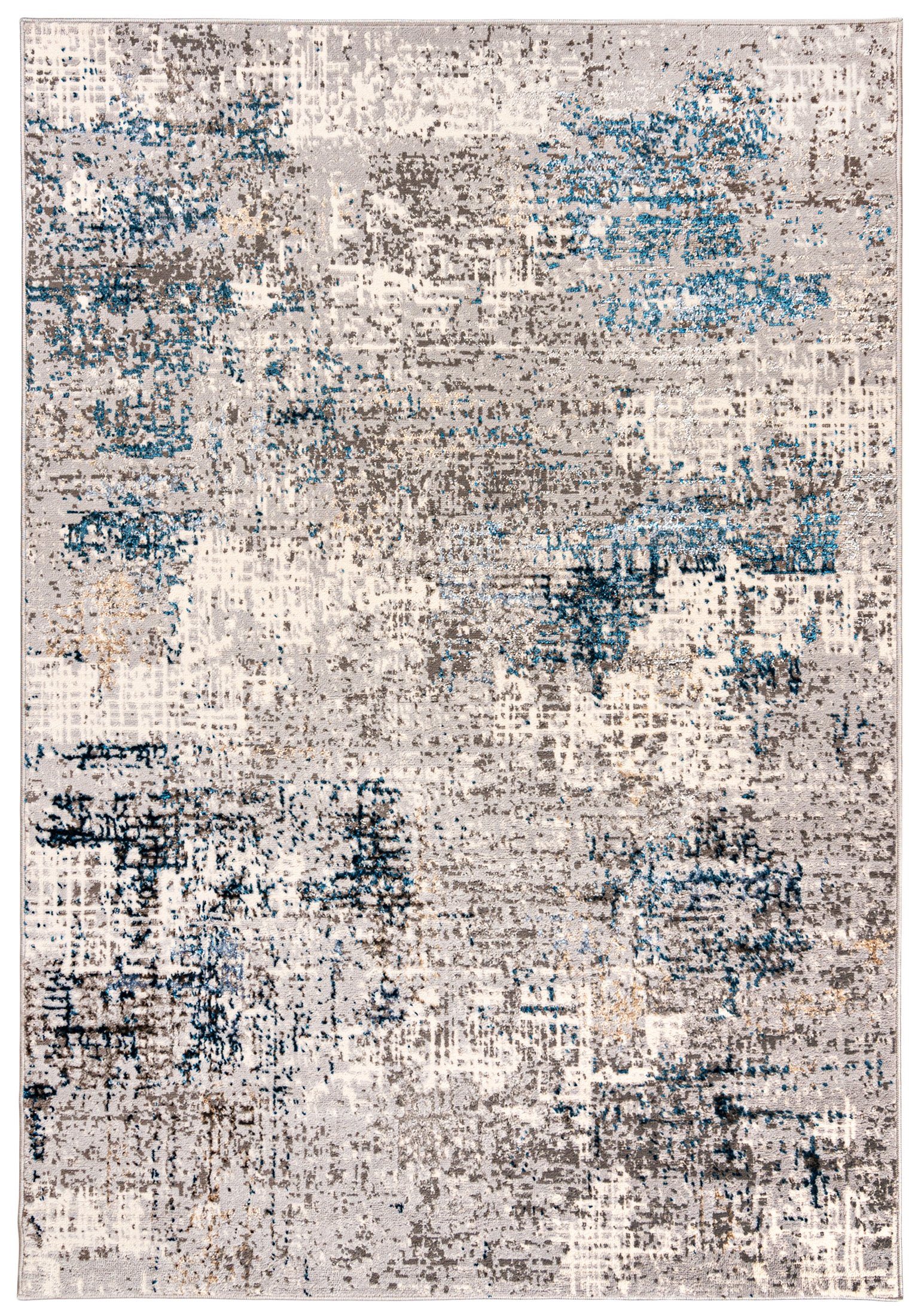 Designteppich Modern Teppich für Wohnzimmer - Abstrakt Muster, Beige Blau Grau