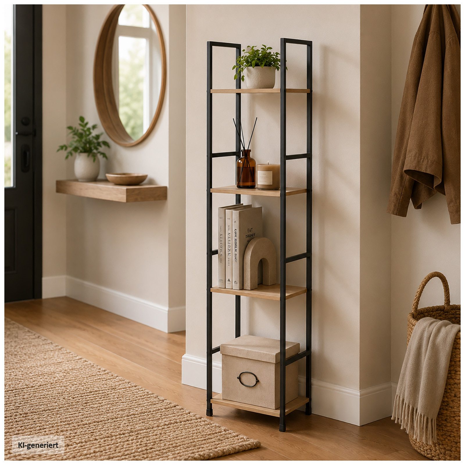 HTI-Living Standregal Schmales Standregal mit 4 MDF Böden und Stahlgestell in Holzoptik, 1 Stück 1-tlg., platzsparend