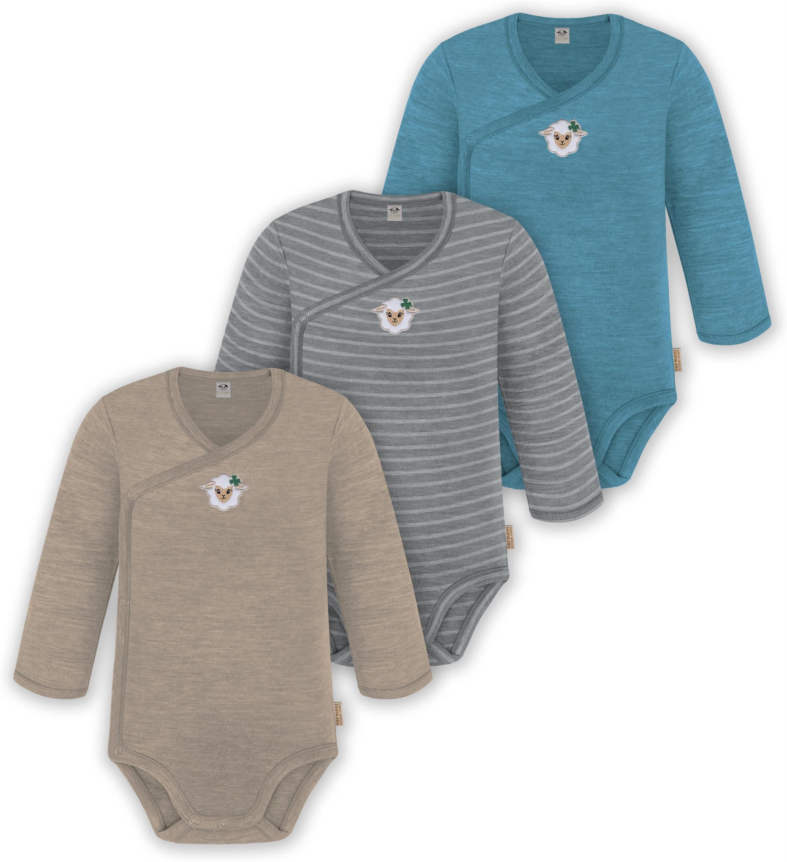 Langarmwickelbody 3er Pack Baby Merino Langarm Wickelbody