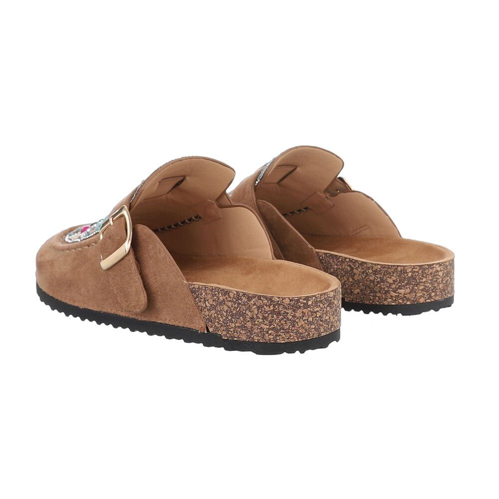 Ital-Design Damen Mules Freizeit Pantolette (85878261) Flach Pantoletten in Hellbraun – Bild 3 von 4
