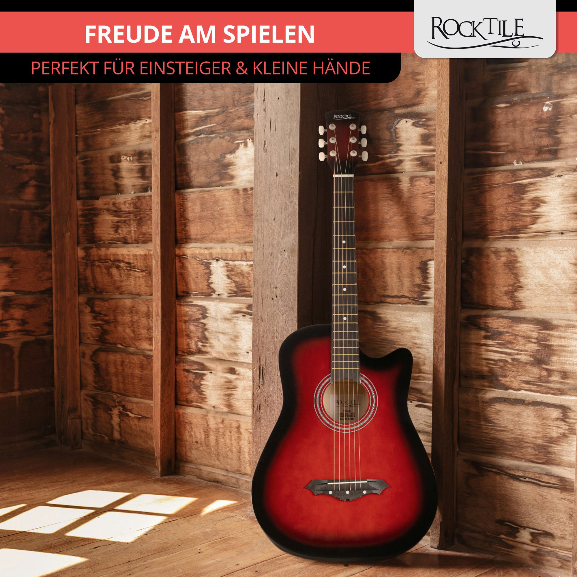 Rocktile Westerngitarre WSD-5C Slim Line Akustikgitarre Set - Dreadnought Akustik Gitarre, Set inkl. Tasche, Ersatzsaiten, Gurt und Plektren