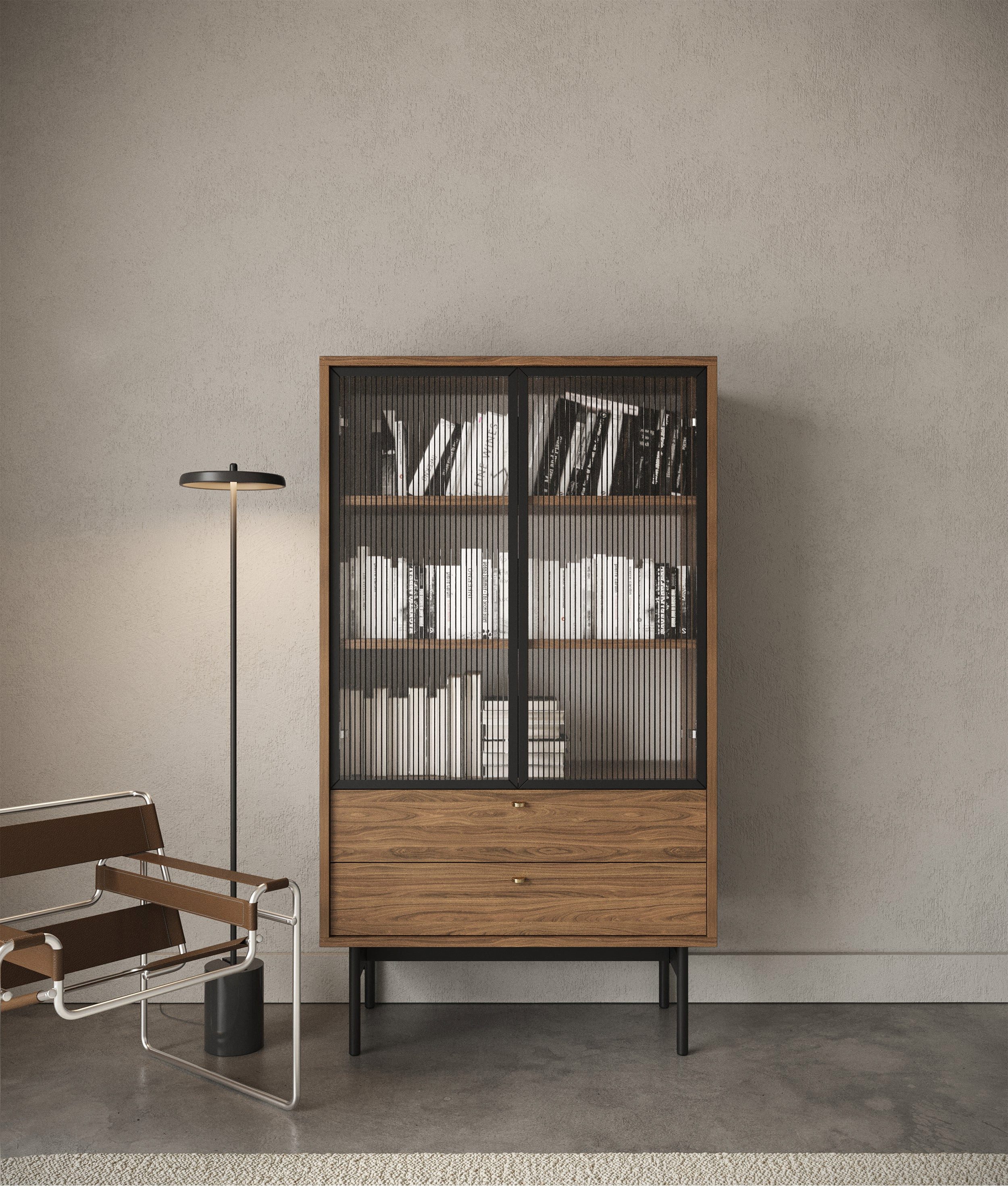 Selsey Standvitrine OLAR II Vitrine mit Glastüren,85x41 cm