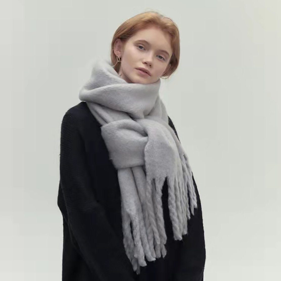 AUKUU Modeschal Modeschal Plüsch Schal grau verdickter weißer Damen Winter warmer Schal, (1-St)