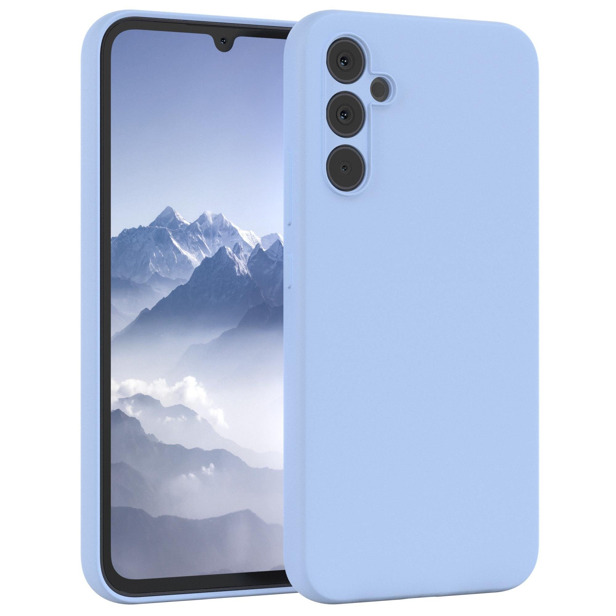 EAZY CASE Handyhülle Premium Silikon Case für Samsung Galaxy A34 6,6 Zoll, Slimcover mit Displayschutz Hülle Bumper Case kratzfest Etui Hellblau