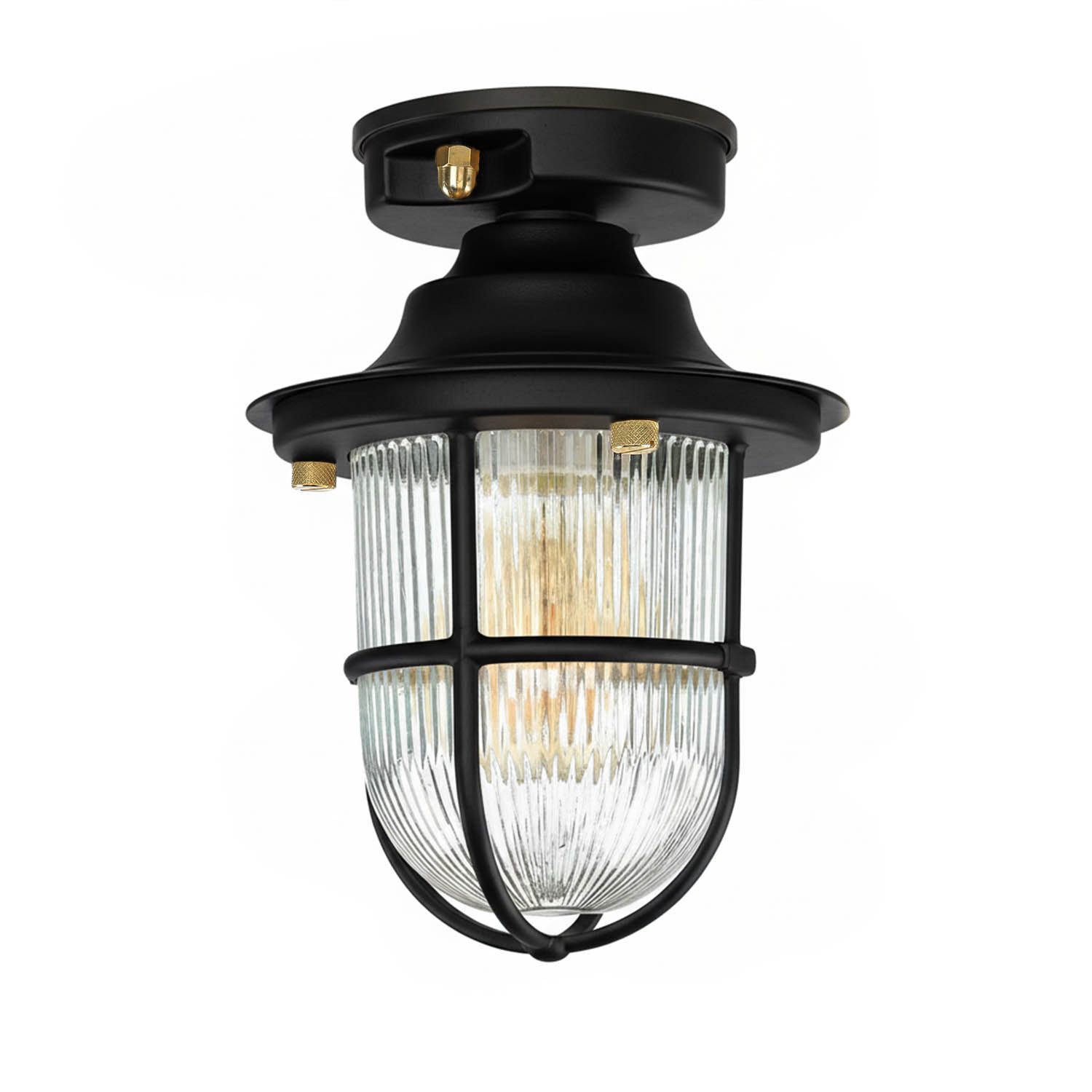 Licht-Erlebnisse Außen-Deckenleuchte SANTORIN, ohne Leuchtmittel, Glas Echt-Messing rund Ø 16 cm IP54 Schwarz E27 Maritim