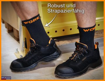 BRUBAKER Arbeitssocken Herren Work Socken für Sicherheitsschuhe - Schwarz Orange (Verstärkter Fersen und Zehenbereich, 10-Paar, Work Socks Arbeitssocken aus Baumwolle) Robuste Funktionssocken für optimalen Halt auf der Arbeit