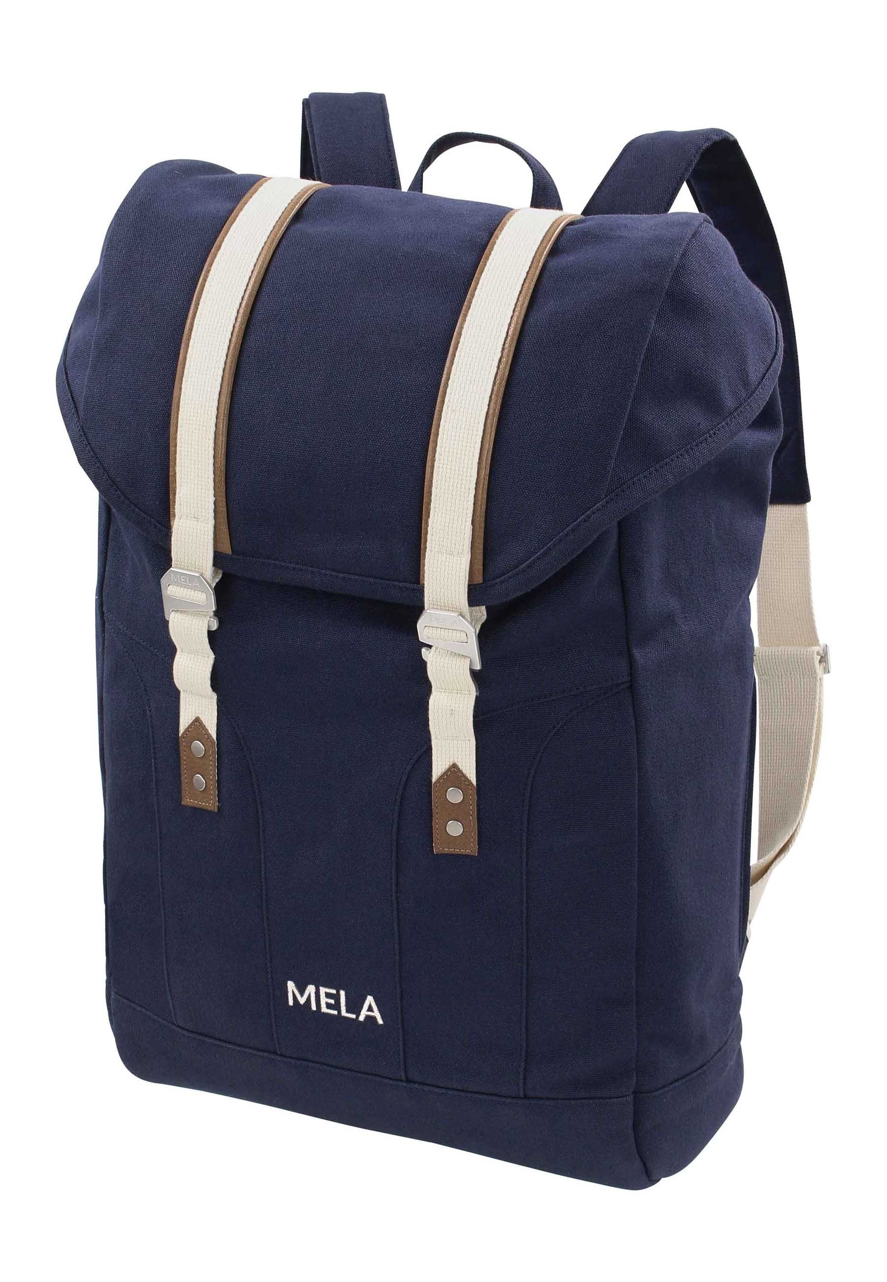 MELA Rucksack Rucksack MELA x für Kleinteile Kosmetika 15" bis blau ca. Laptopfach abgetrennt 29cm) & Schlüssel, extra - (Maße gepolstert V, Handy Seitlich und 41cm verstecktes Reißverschlussfach und wie