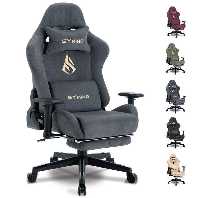symino Gaming-Stuhl Drehstuhl, verstellbare Armlehnen und Rückenlehne, Memory Foam Kissen mit Fußstütze, Grau