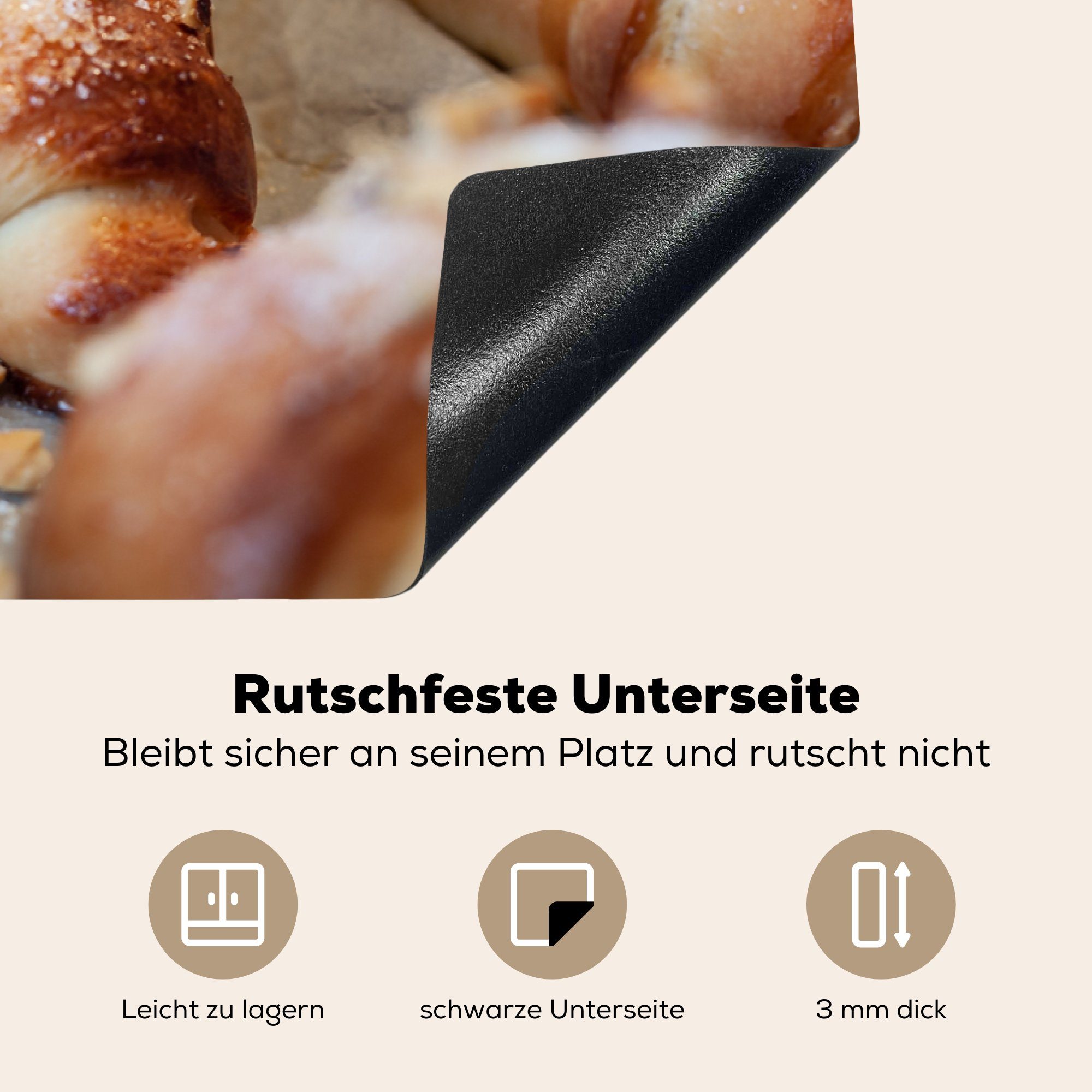 (1 Backblech cm, Croissant - Ceranfeldabdeckung - 81x52 Vinyl, die MuchoWow küche, Schutz Haselnüsse, tlg), für Induktionskochfeld Herdblende-/Abdeckplatte