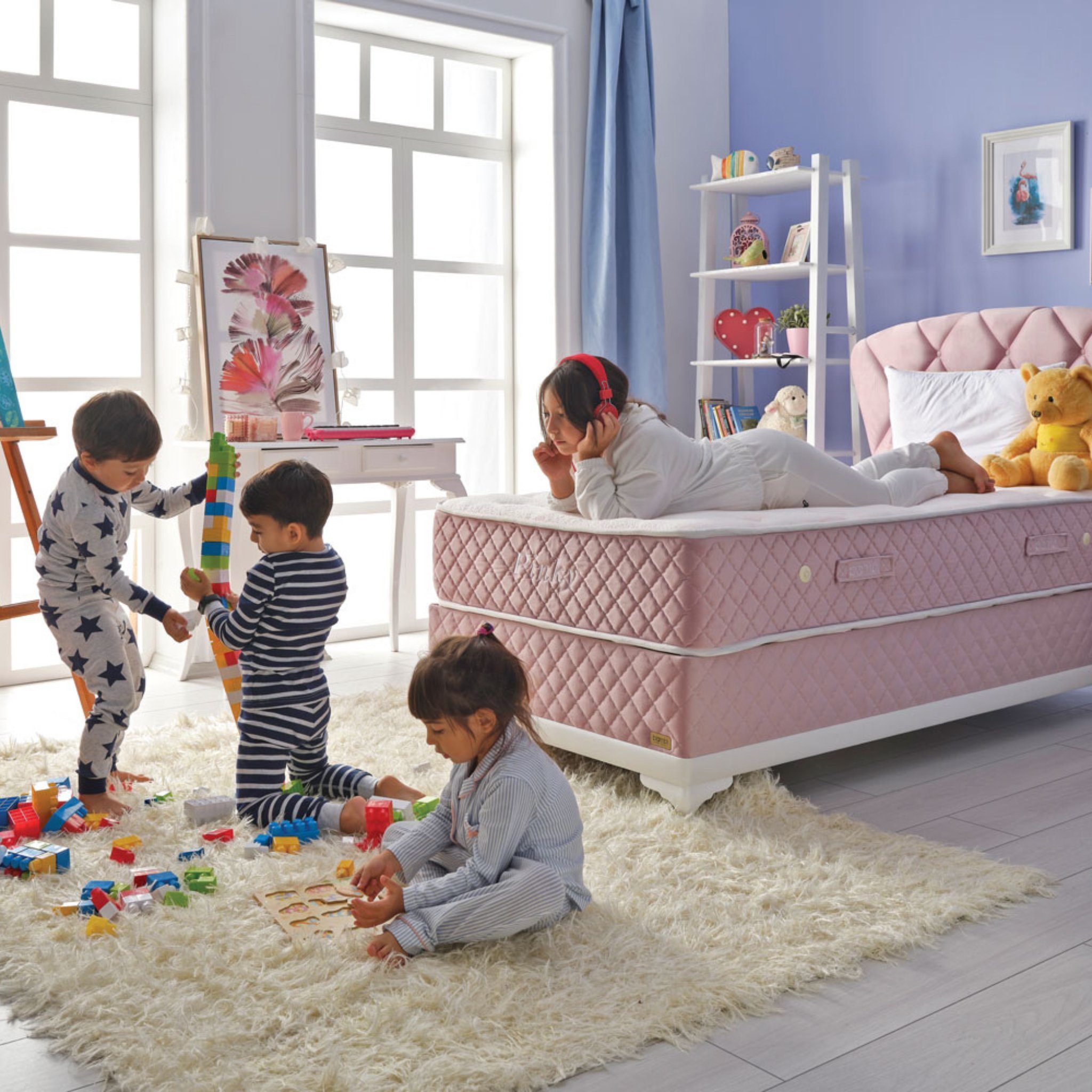 Bambi Boxspringbett Kinderbett 90 x 200 Boxspringbett 90 x 200 inkl. Matratze Pinky