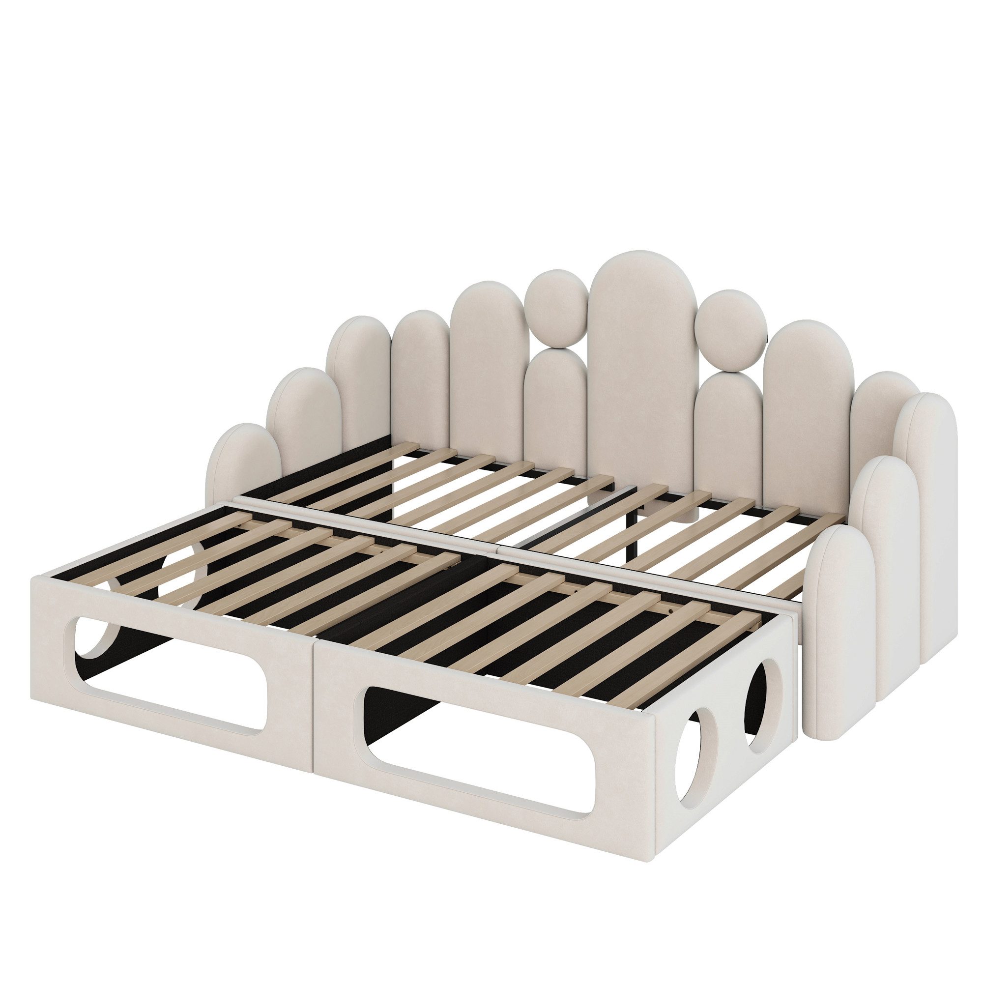 OKWISH Schlafsofa Funktionsbett Polsterbett, mit Weichem Samtstoff, Gepolstert, Mit Lattenrost, Rückenlehne und Haustierbett, ohne Matratze, Daybett 180x200 cm