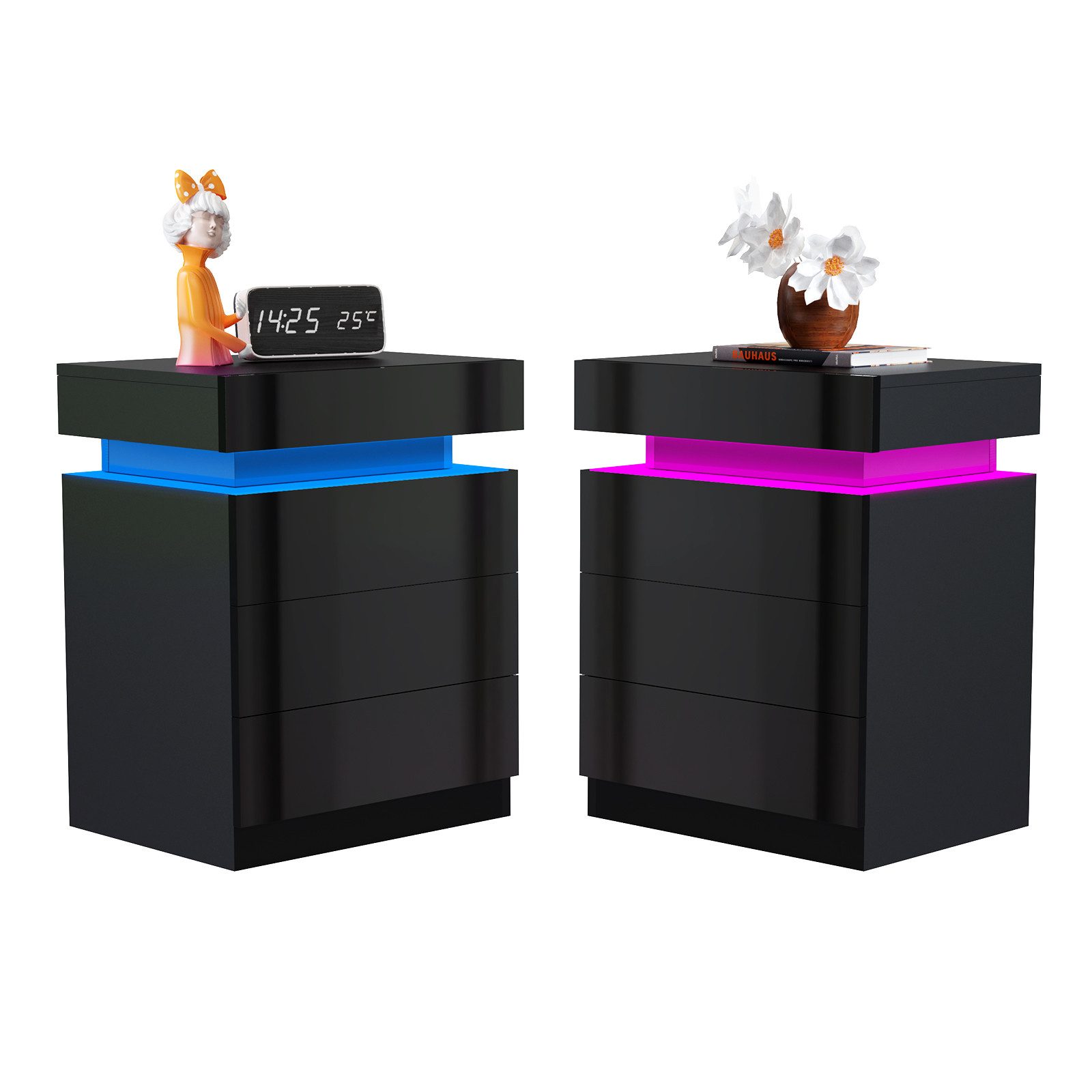 JEOBEST Nachttisch Hochglanzfront Kommode mit 3 Schubladen, Beistelltisch, günstig online kaufen