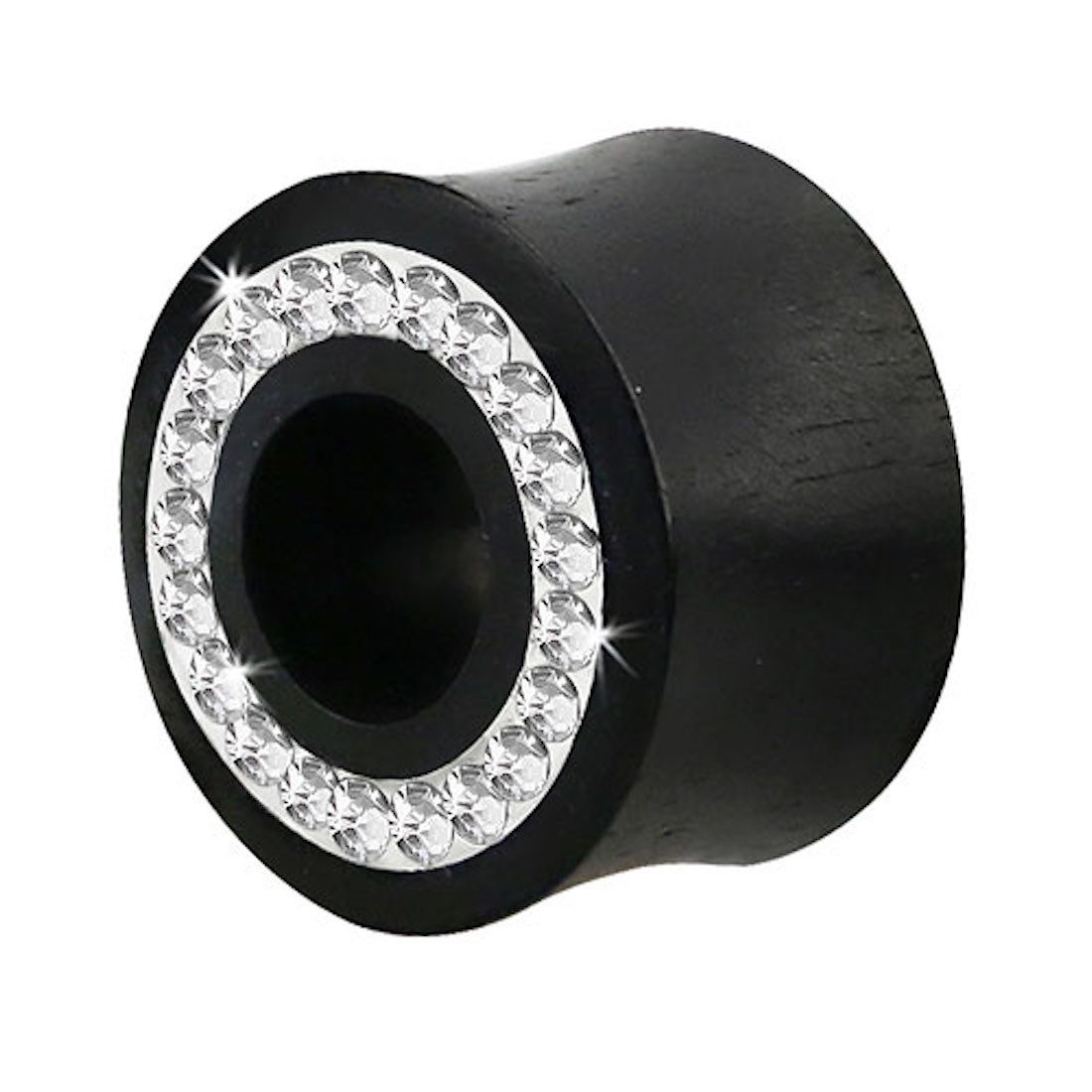 Taffstyle Plug Holz Ohr Tunnel Schwarz mit integrierten Kristallen 14mm, Ohrpiercing Ohr Ear Flesh Tunnel Plug Piercing