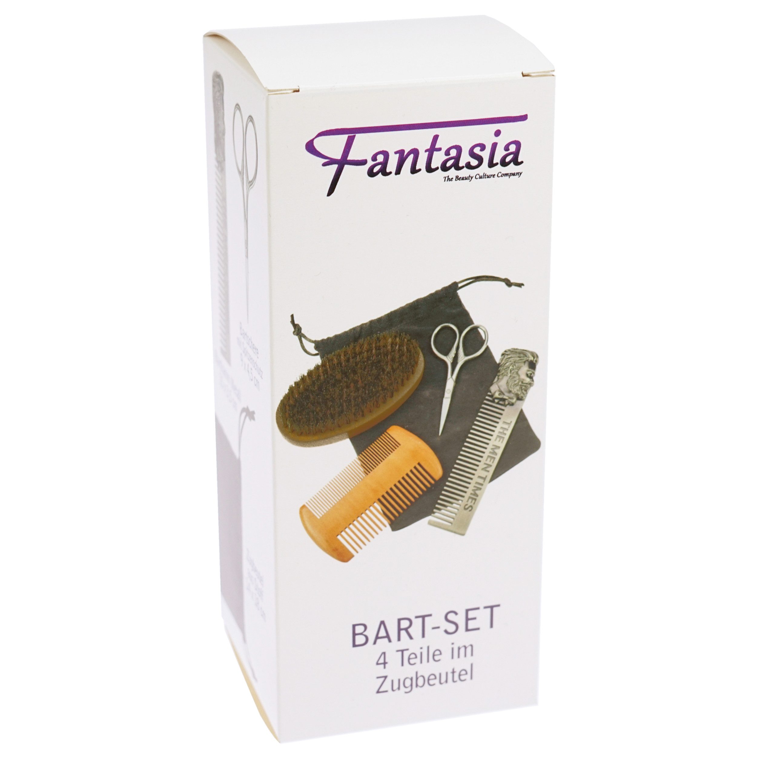Fantasia Beauty Bartpflege-Set Bartset im Etui, 5-tlg., 4-teilig mit Zugbeutel, Bartpflege im Geschenkset