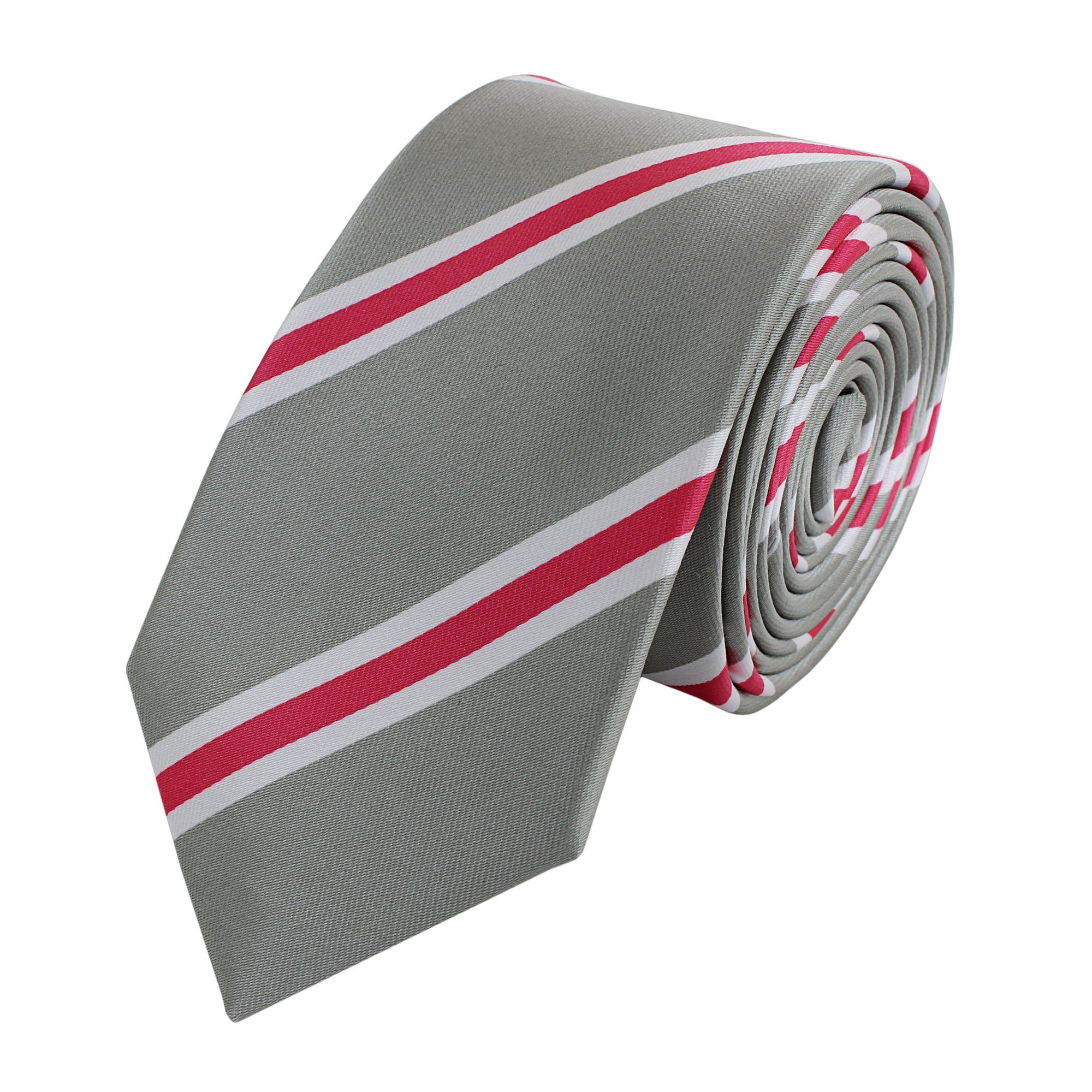 Schlips in Charcoal Krawatte - Männer Grau Krawatte - Gestreift) Grau Herren Red/White verschiedene 6cm Weiß Grau Farini (ohne Gray/Raspberry Box, Fabio (6cm), Rot Schmal