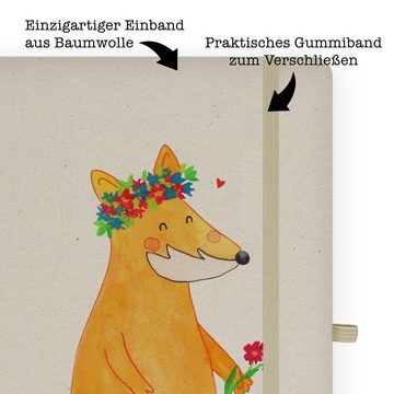 Mr. & Mrs. Panda Notizbuch Fuchs Blumen - Transparent - Geschenk, Skizzenbuch, Selbstbewusstsein Mr. & Mrs. Panda, Personalisierbar