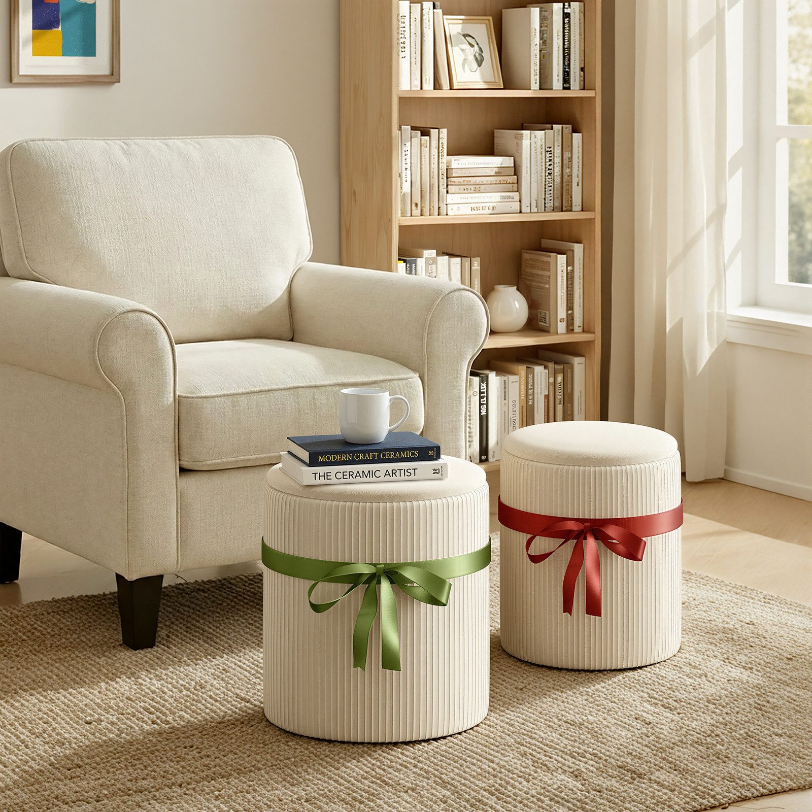 Pinmoco Sitzsack Rundes Hocker-Set (2-teilig) mit Stauraum, Sitzhocker sessel
