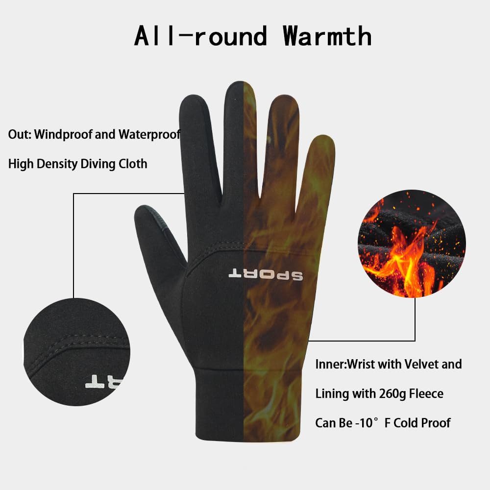 nsihing Fahrradhandschuhe Damen Herren Warme Winterhandschuhe wasserdichte Fleecehandschuhe Touchscreenhandschuhe Winddichte Laufhandschuhe rutschfeste – Bild 4 von 5