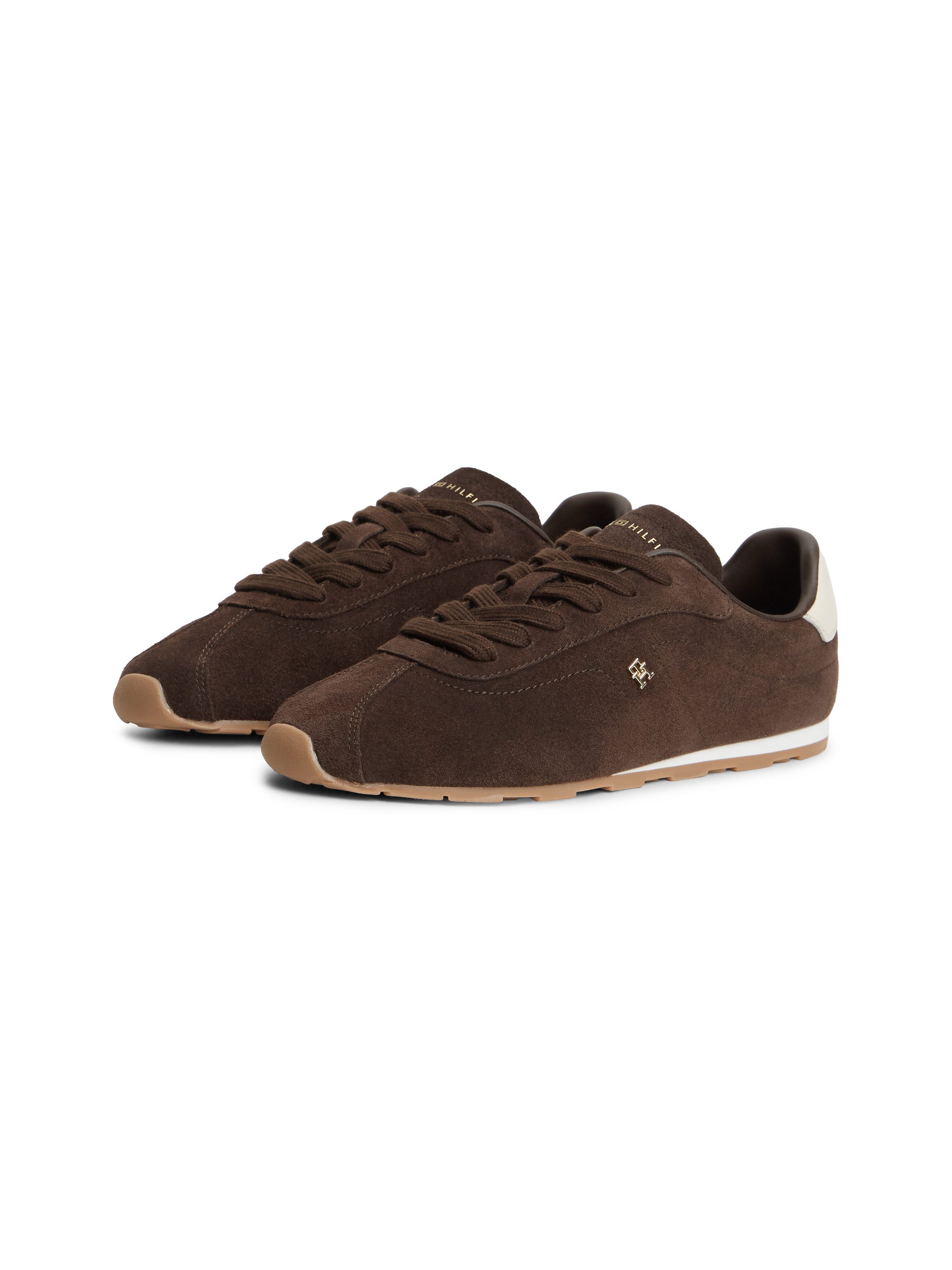Tommy Hilfiger TH BELLA LOW RUNNER SUEDE Sneaker Halbschuh, Schnürer, Freizeitschuh mit kontrastfarbenem Fersenbesatz