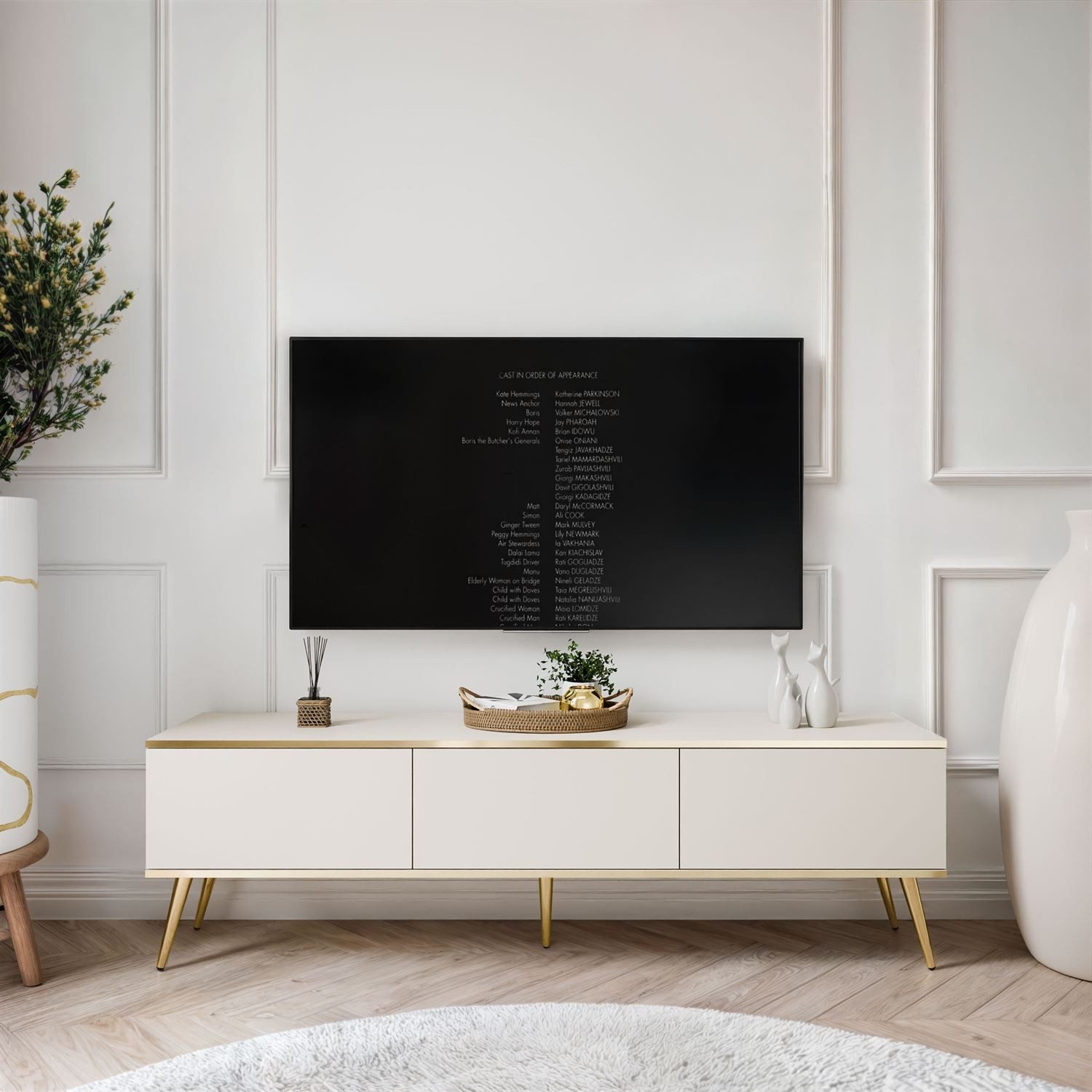 ALLHOUSE24 TV-Schrank SENSO 175 cm Unterschrank TV Lowboard Gold Metall Füße (1x TV Schrank) Breite 175 cm