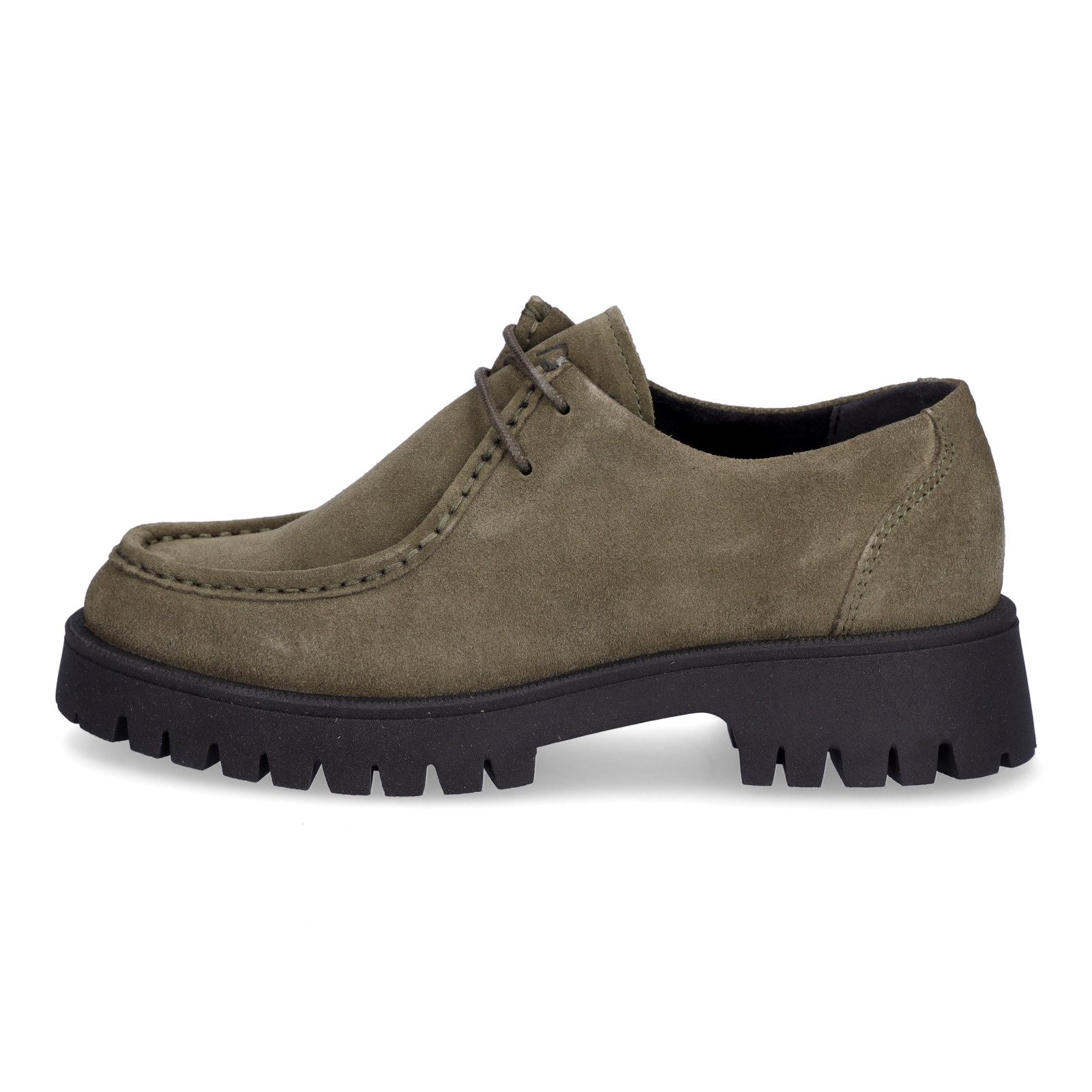 MIDS MINKA Damen Schnürschuh oliv aus Veloursleder mit Mokassin-Naht & griffiger Profilsohle – Bild 2 von 5