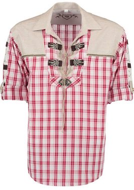 OS-Trachten Trachtenhemd Slutu Langarm Schlupfhemd mit Edelweiß-Zierteilen und Krempelärmeln