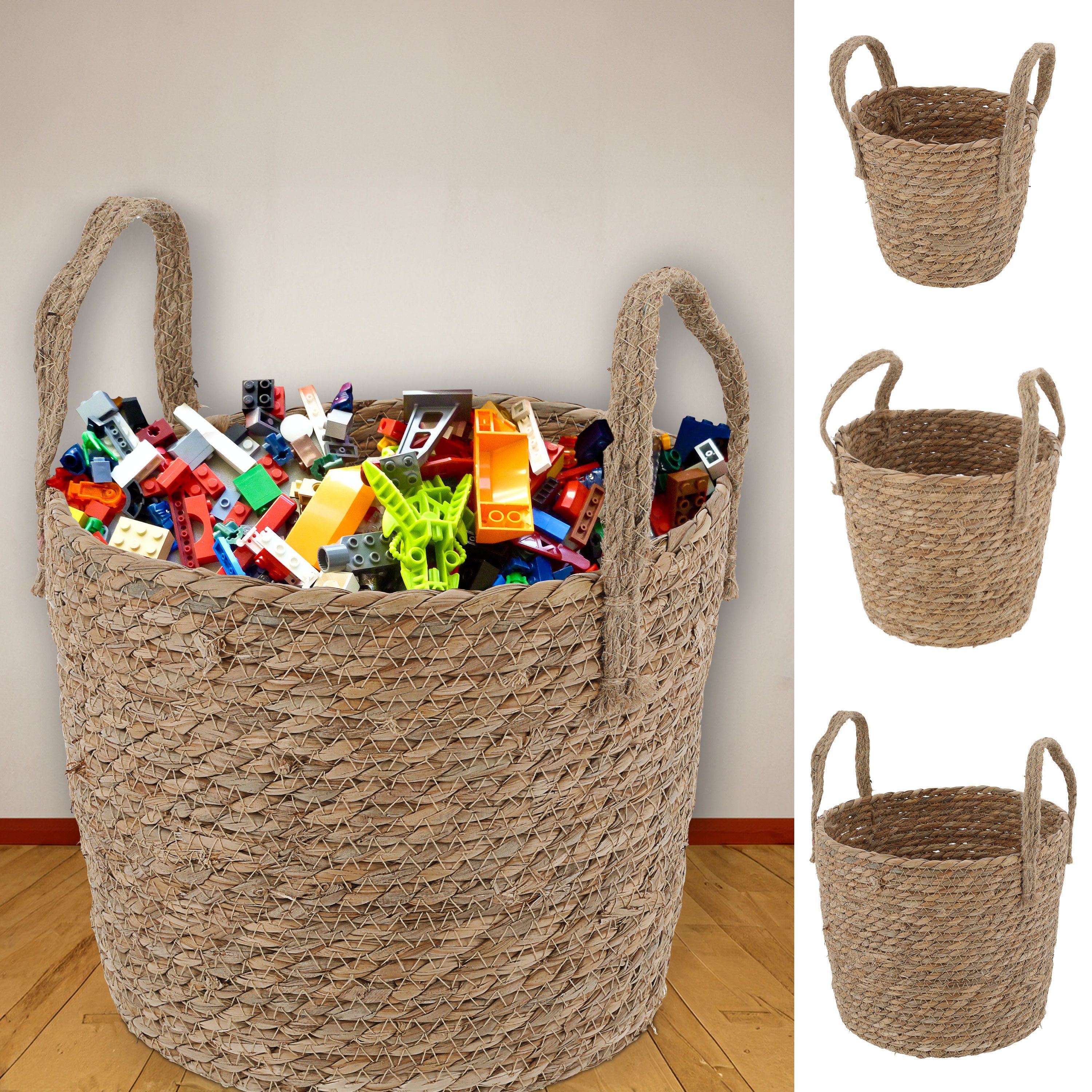 Aufbewahrungskorb Aufbewahrungskorb 3er Set Henkel Jute Cattail 3 Größen Henkelkorb