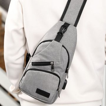 Gontence Schultertasche Brusttasche mit USB-Ladeanschluss, grau