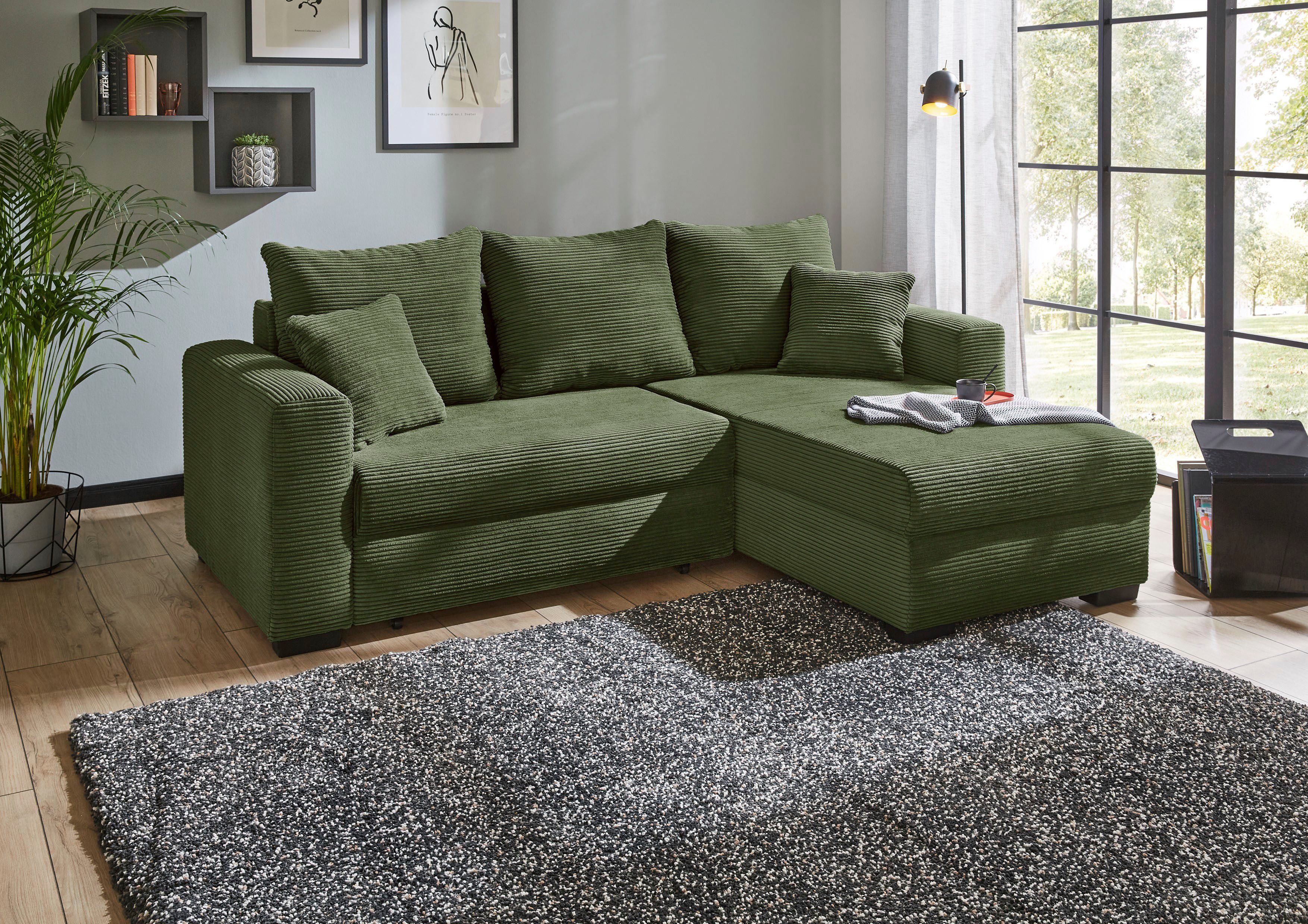 Jockenhöfer Gruppe Ecksofa Ecksofa Elmau, Größe Ottomane: L, B:235cm, optional mit Topper, mit Schlaffunktion, Bettkasten & 2 Zierkissen