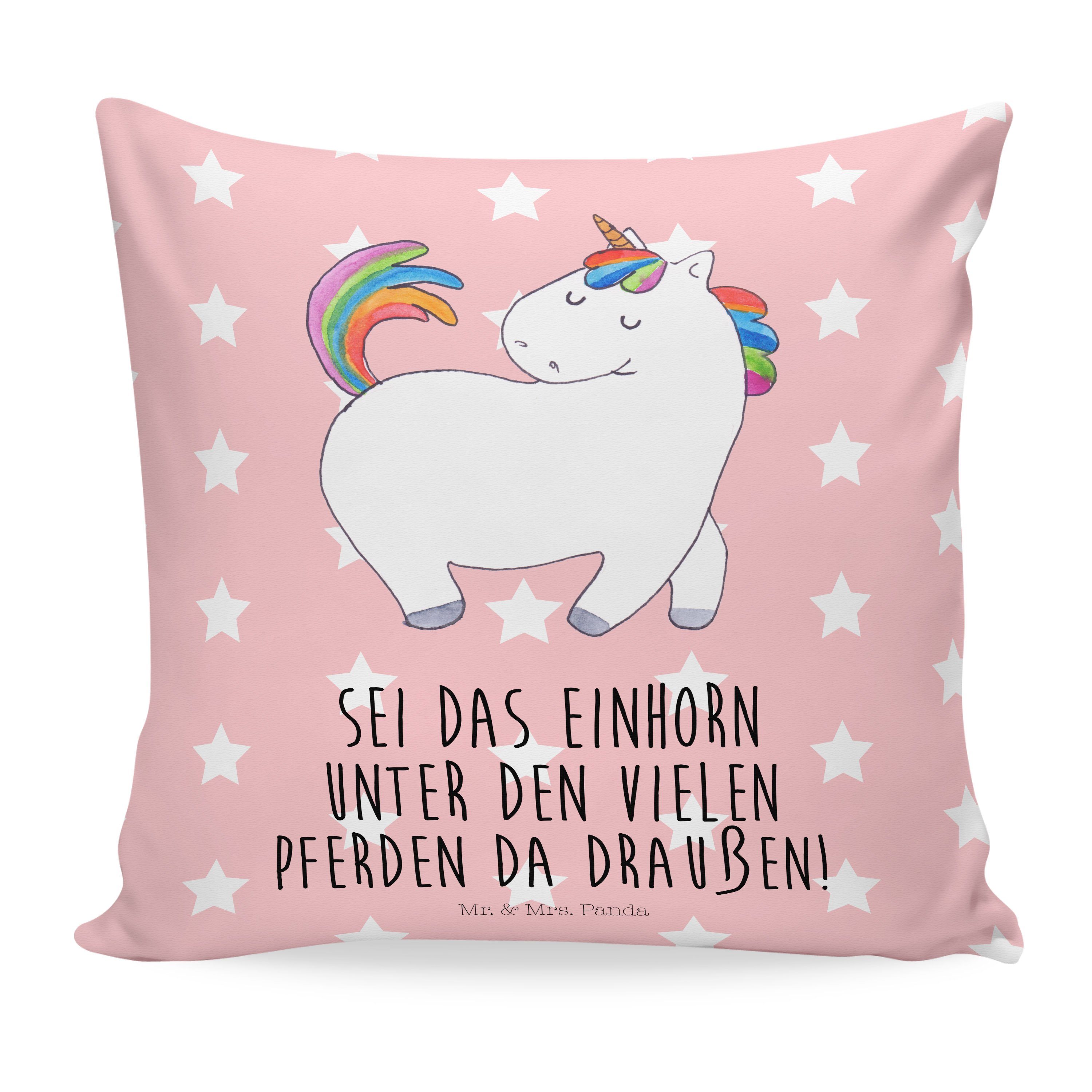 Mr. & Mrs. Panda Dekokissen Einhorn stolzierend - Rot Pastell - Geschenk, anders, Unicorn, Kissen