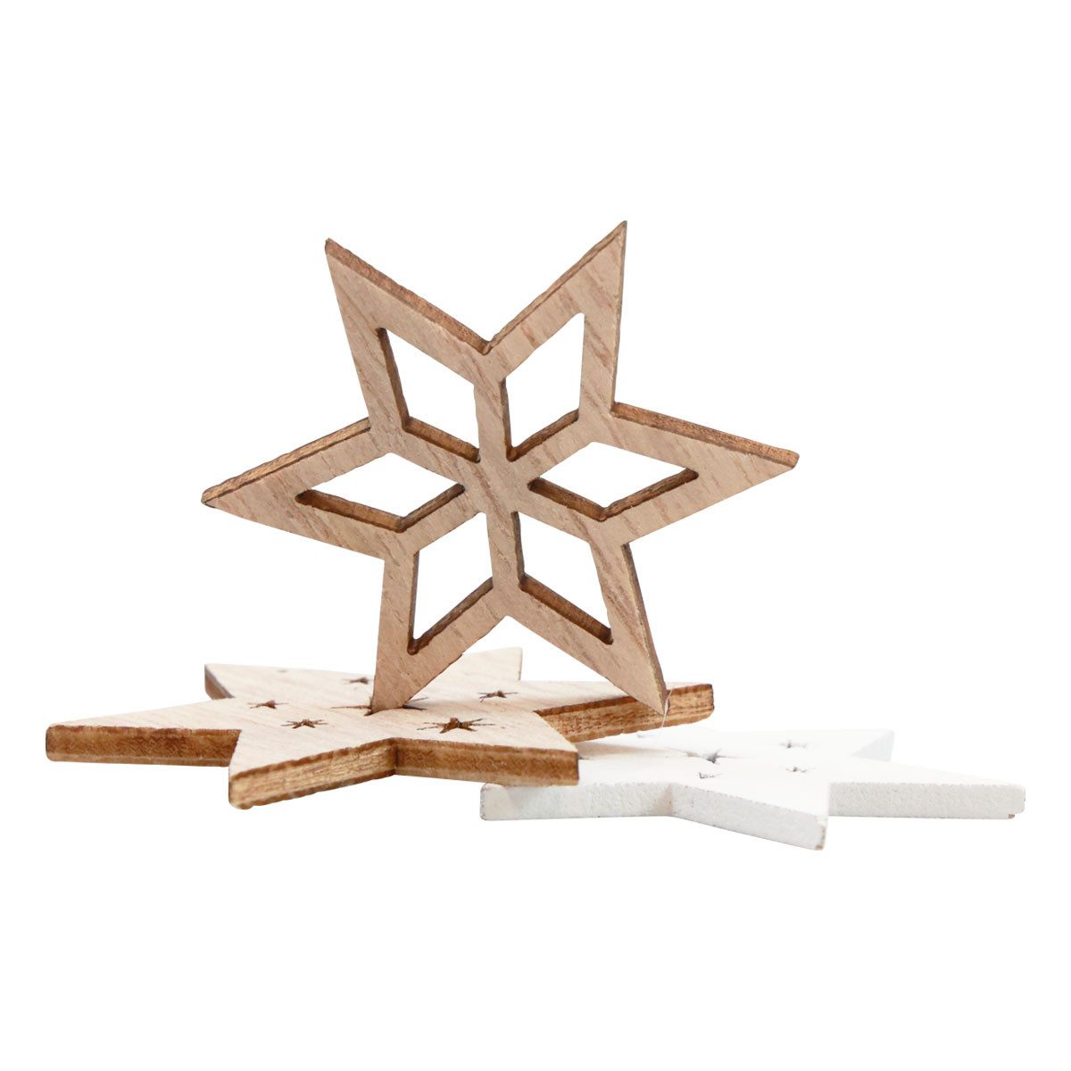 Florists Products Weihnachtsmann Holzsterne Streudeko Weihnachten Weiß Natur Tischdeko 72 Stk, 72 Stück