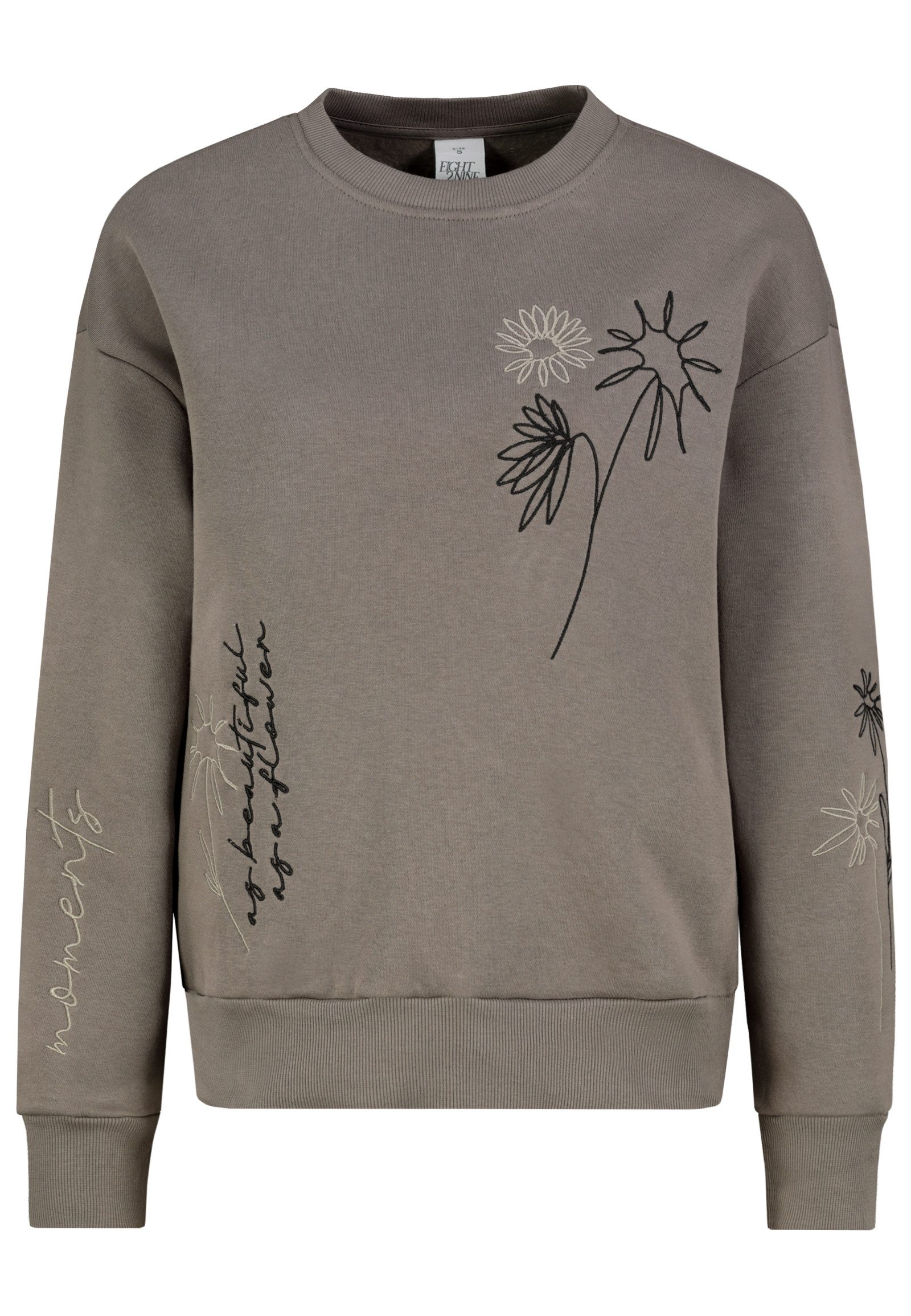 Eight2Nine Sweatshirt Damen Sweatshirt Oversize Stickereien, Oversize-Schnitt, Rundhalsausschnitt