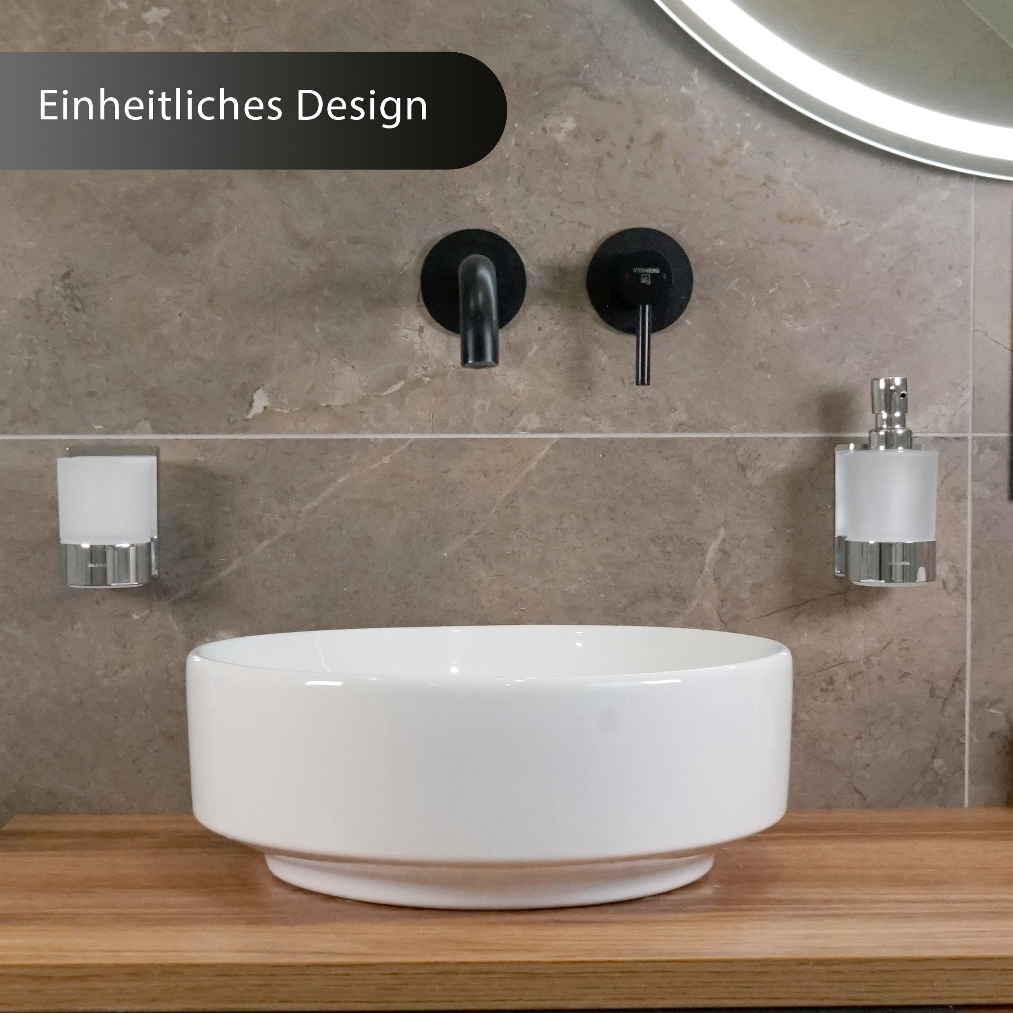 Dolvhin Seifenspender und Zahnputzbecher Set, Glas Handseifenspender & Zahnbecher, (Seifenspender Set inkl. extra starkem 3M Klebestreifen), 250ml Milchglas & herausnehmbarer Zahnbecher Trennfach