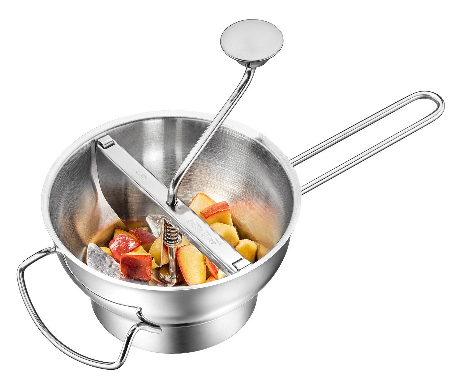 GEFU Passiersieb FLOTTE LOTTE®, Passiergerät inkl. 3 Lochscheiben (1, 3 und 8 mm), Edelstahl 18/10, (Set, Passiergerät + 3 Lochscheiben), auswechselbare Lochscheiben, Abstreiffunktion