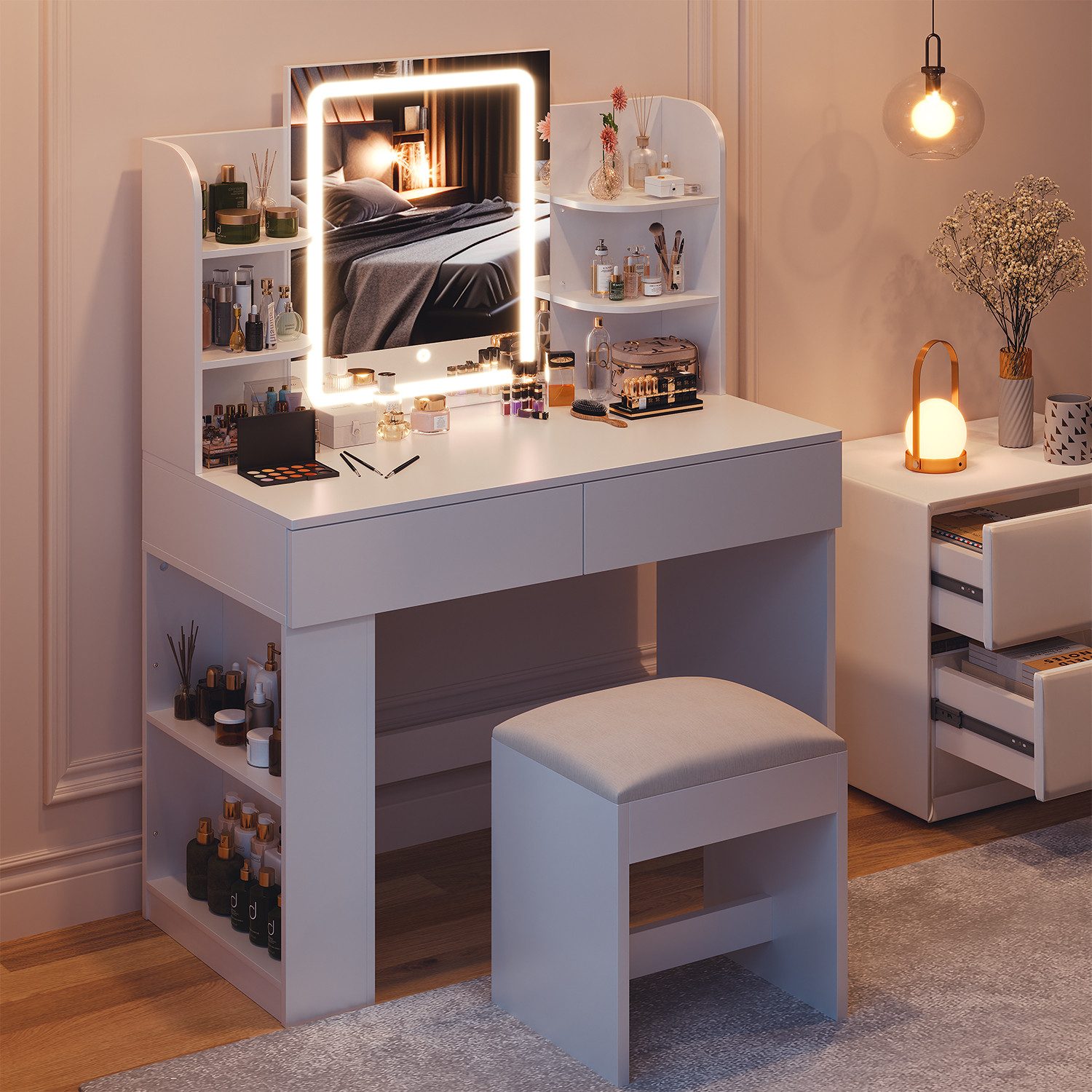 HOMALL Schminktisch mit Spiegel, LED-Beleuchtung, einstellbare Helligkeit, günstig online kaufen
