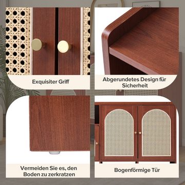 PFCTART Sideboard Rattan-Sideboard in stilvoller Walnussfarbe, Schuhschrank,Eckschrank