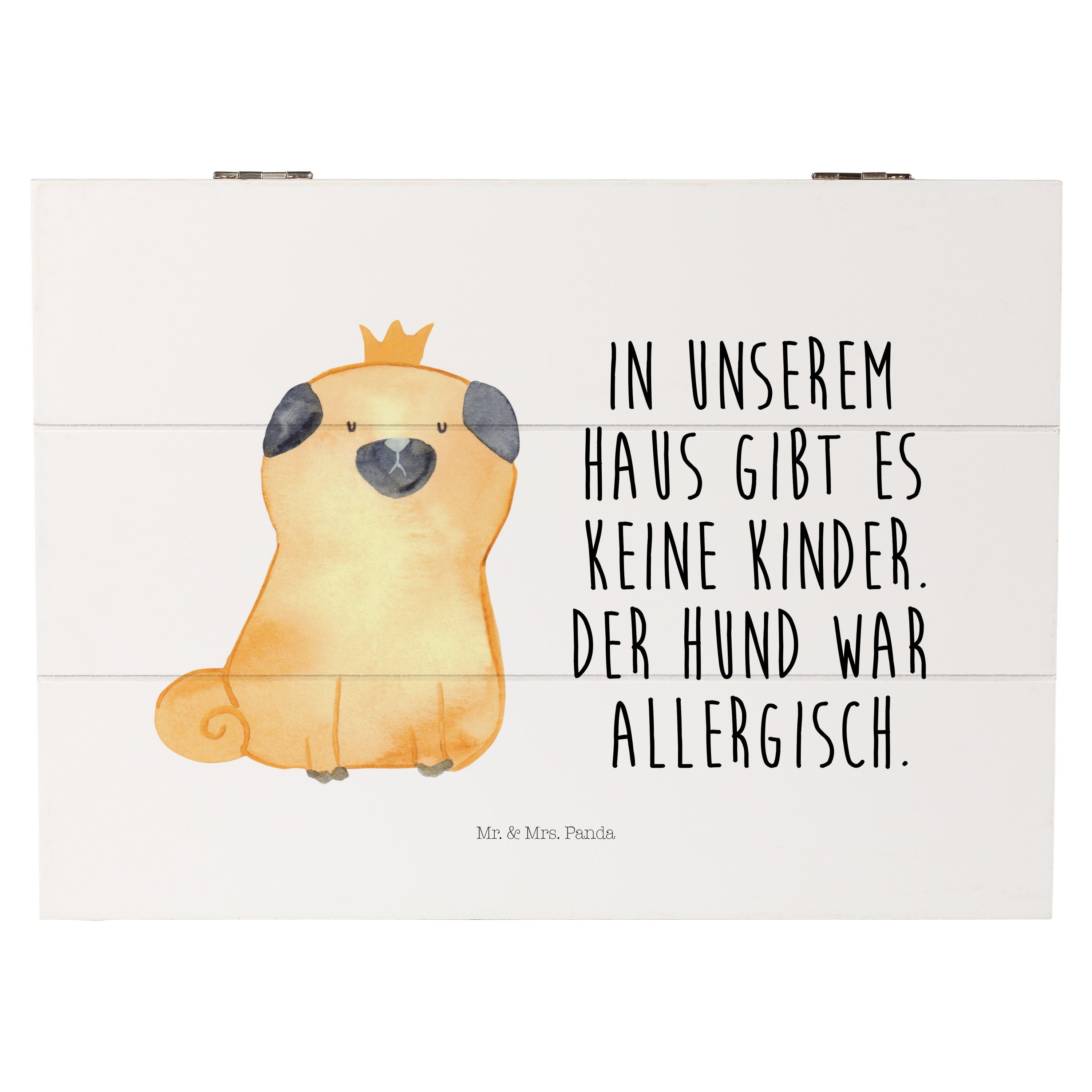 Dekokiste Mops Krone - Weiß - Geschenk, Hundeliebe, Hunderasse, Kiste, Hundemot