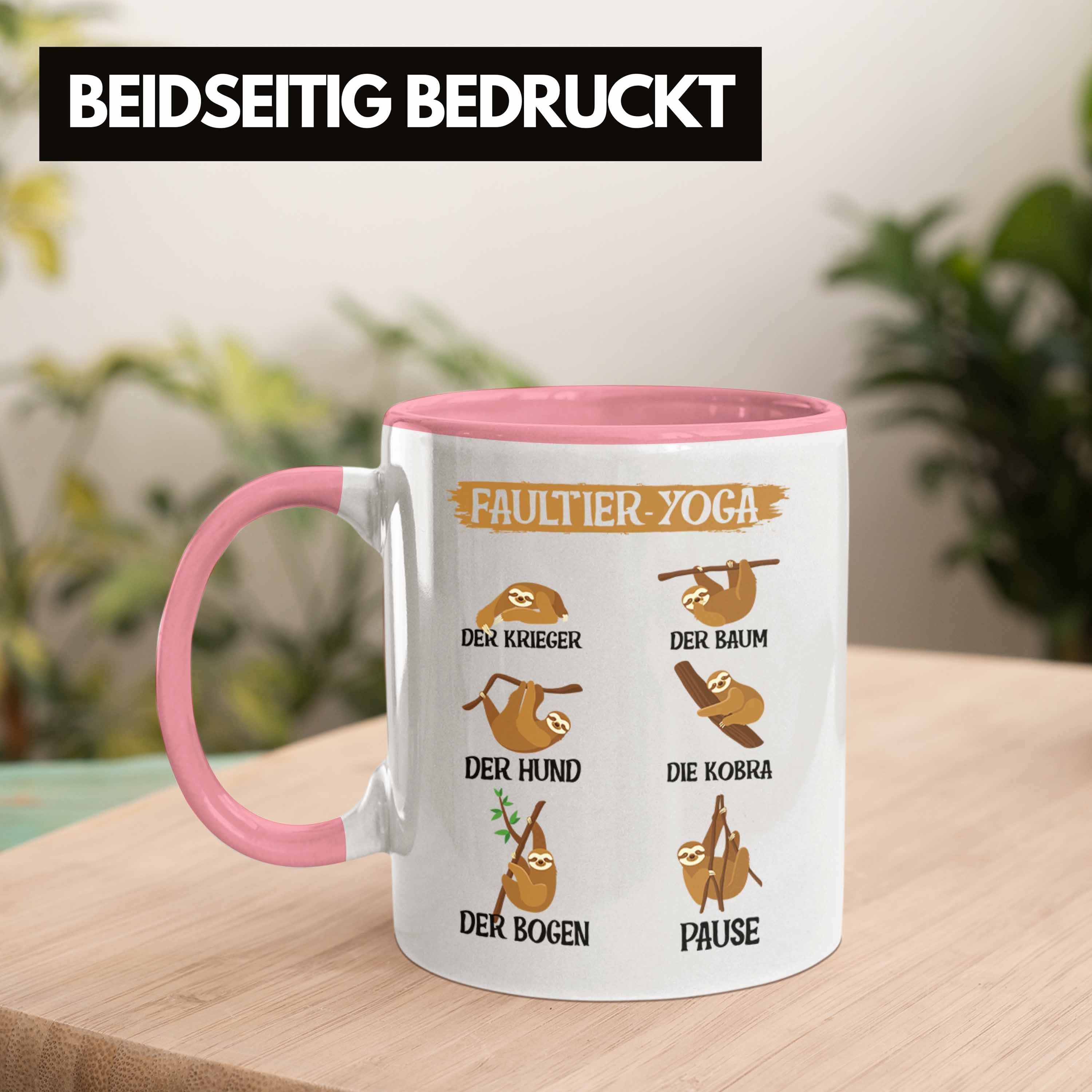 Geschenk Lehererin Lifestyle Trendation Yoga Faultier Trendation Rosa Tasse Geschenkidee Yoga Lehrer Tasse -