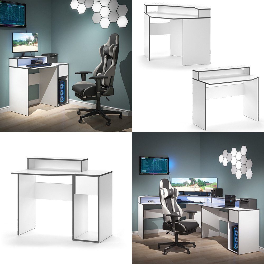 Weiß/Grau Vicco Schreibtisch-set KRON Computertisch