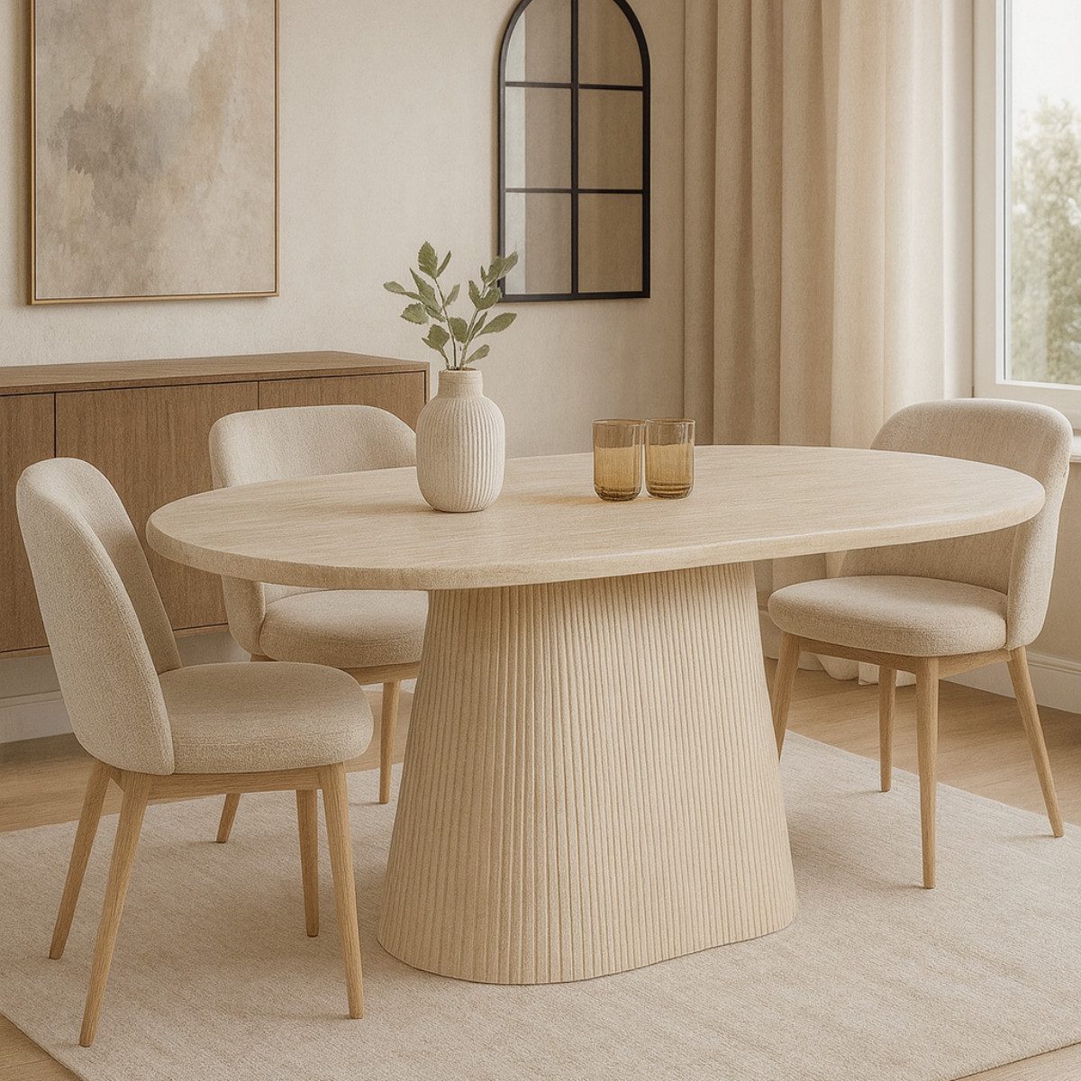 alesvelt Esstisch Dervio massiver Travertin Tisch mit Tischbein im Säulenst günstig online kaufen