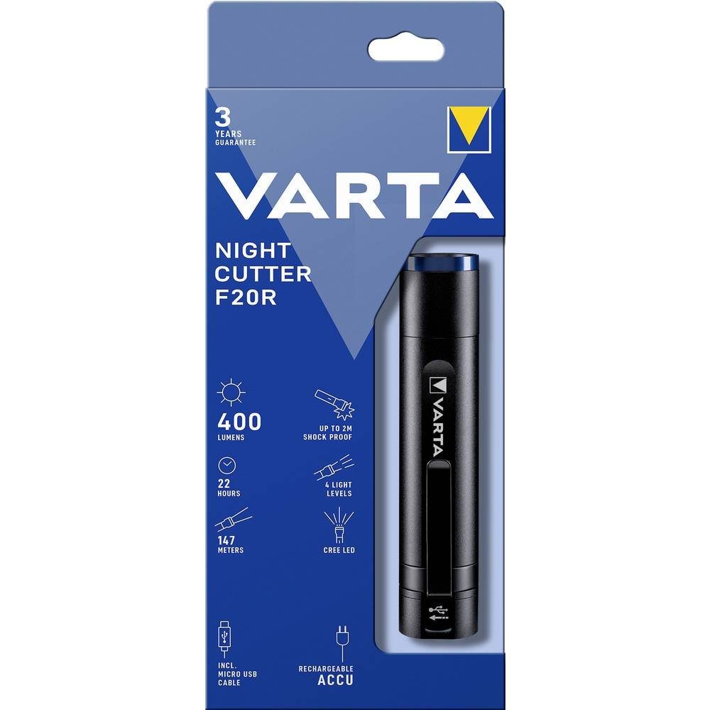 VARTA Taschenlampe mit Akku, mit Gürtelclip, mit USB-Schnittstelle, verstellbar