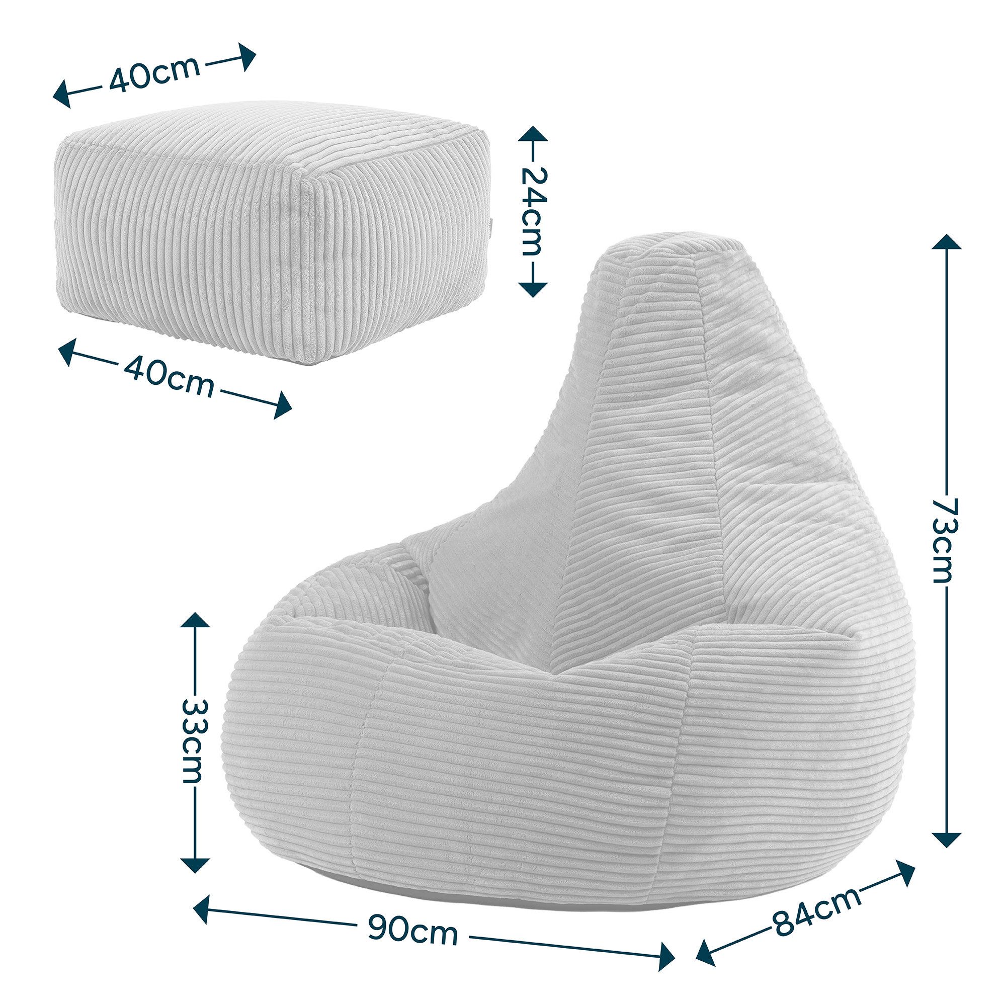 icon Sitzsack Sessel mit Rückenlehne aus Cord „Dalton“ mit Hocker (Spar-Set, 1 x Sitzsack, 1 x Fußhocker), Sitzsack XXL, Gaming Sitzsack, Made in Germany, Erwac – Bild 5 von 5