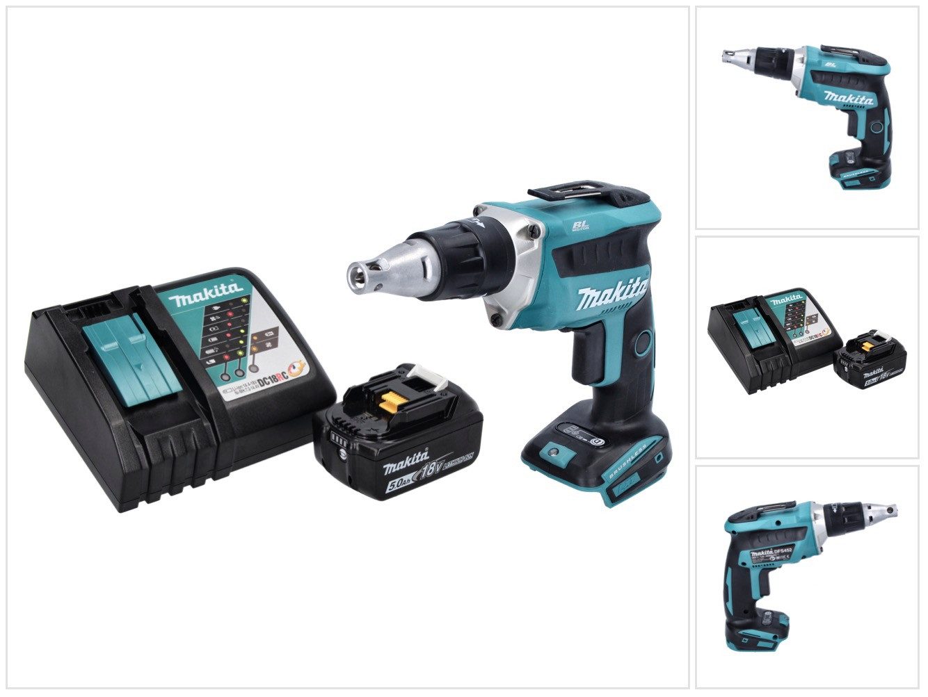 Makita Akku-Trockenbauschrauber DFS 452 RT1 Akku Schnellbauschrauber 18 V Brushless + 1x Akku 5,0 Ah