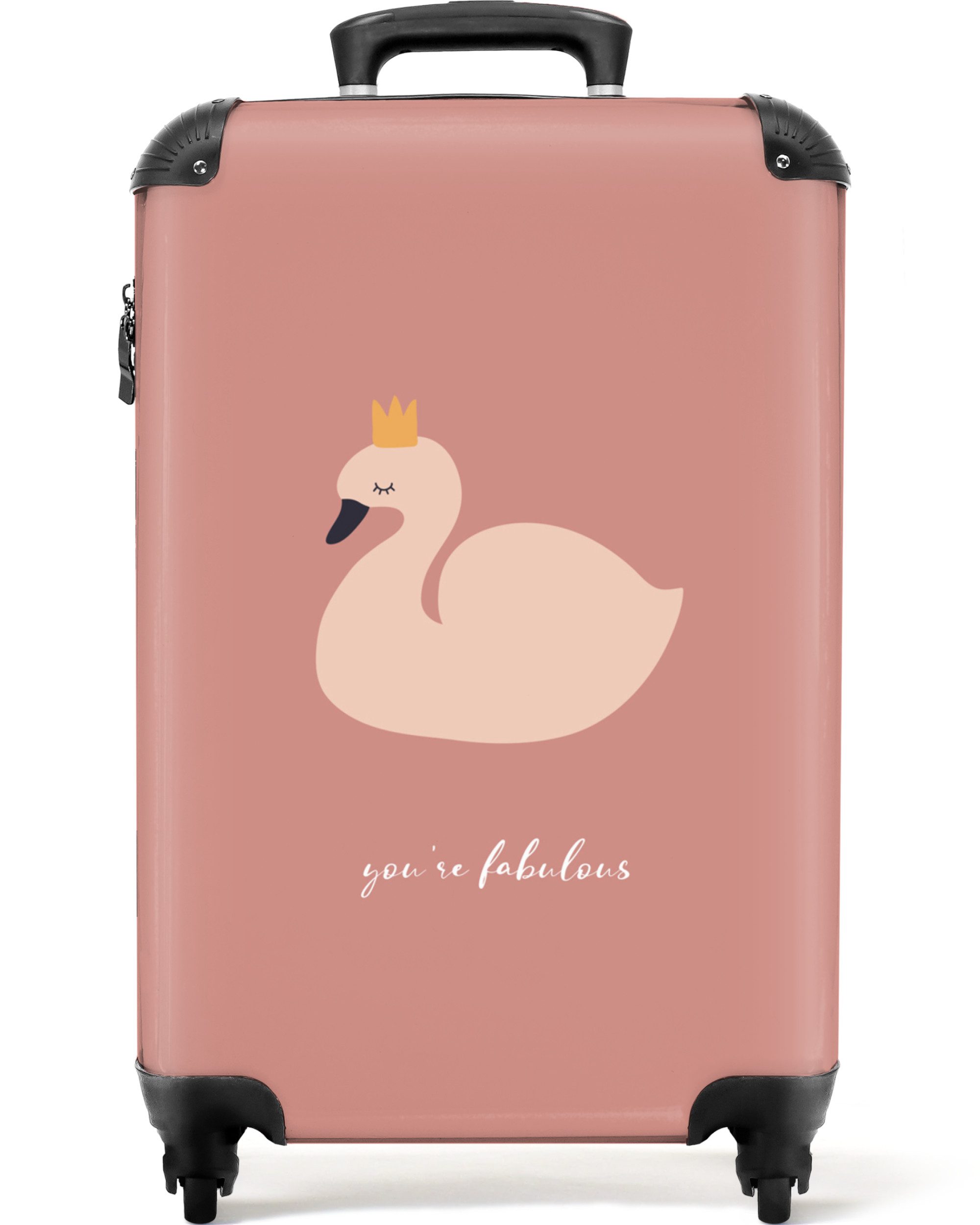 NoBoringSuitcases.com© Kinderkoffer Schwan - Rosa - Krone - Du bist fabelhaft - Sprichwörter 55x35x20cm, Handgepäck-Koffer, Kinderkoffer, Reisekoffer Mädchen