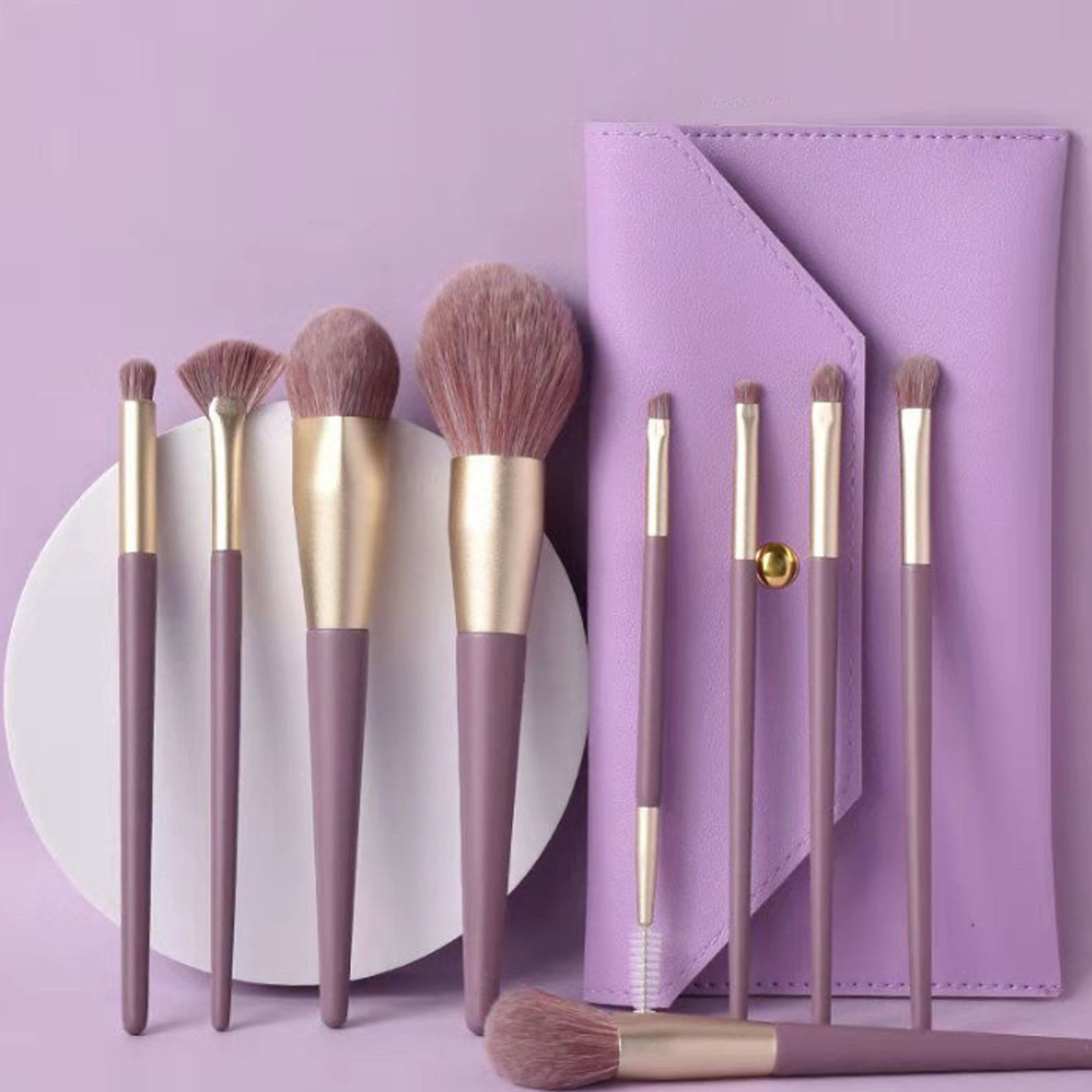 KINSI Kosmetikpinsel-Set 9-teiliges Make-up-Pinselset mit Aufbewahrungstasche,Kosmetikwerkzeuge, 9 tlg., inkl. Puder,Lidschatten-,Concealer-,Blush,Augenbrauen und Lippenpinsel