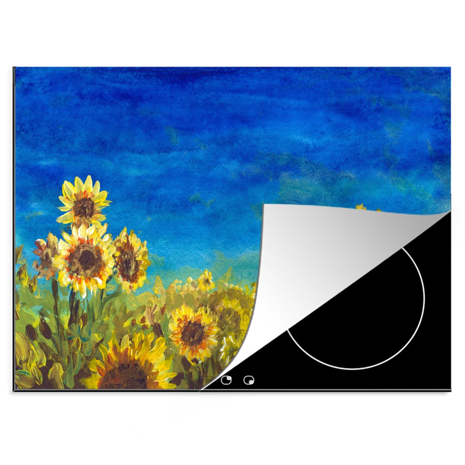 MuchoWow Herdblende-/Abdeckplatte Sonnenblumen - Malerei - Aquarell, Vinyl, (1 tlg), 70x52 cm, Mobile Arbeitsfläche nutzbar, Ceranfeldabdeckung